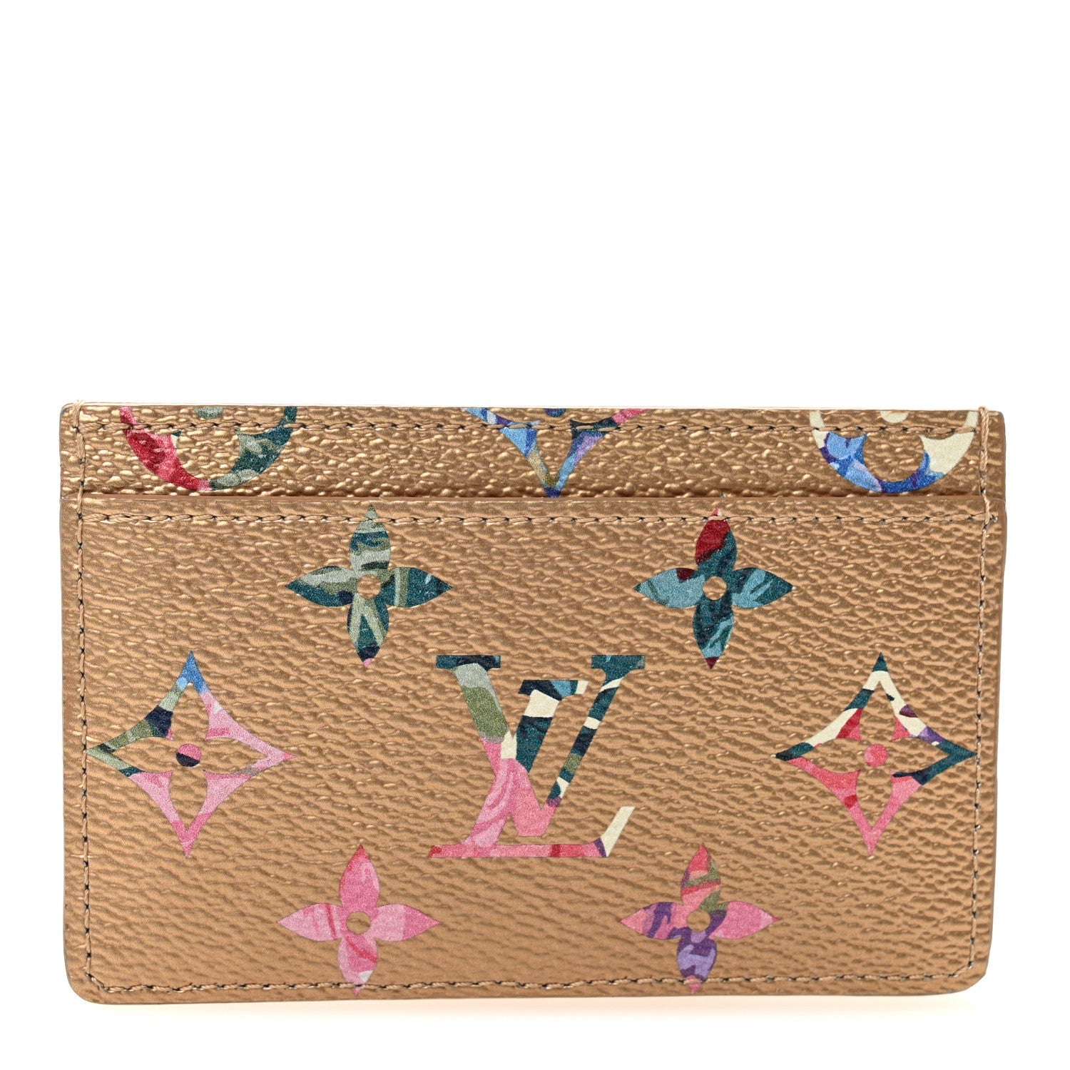 Metallic Monogram LV Garden Card Holder Gold