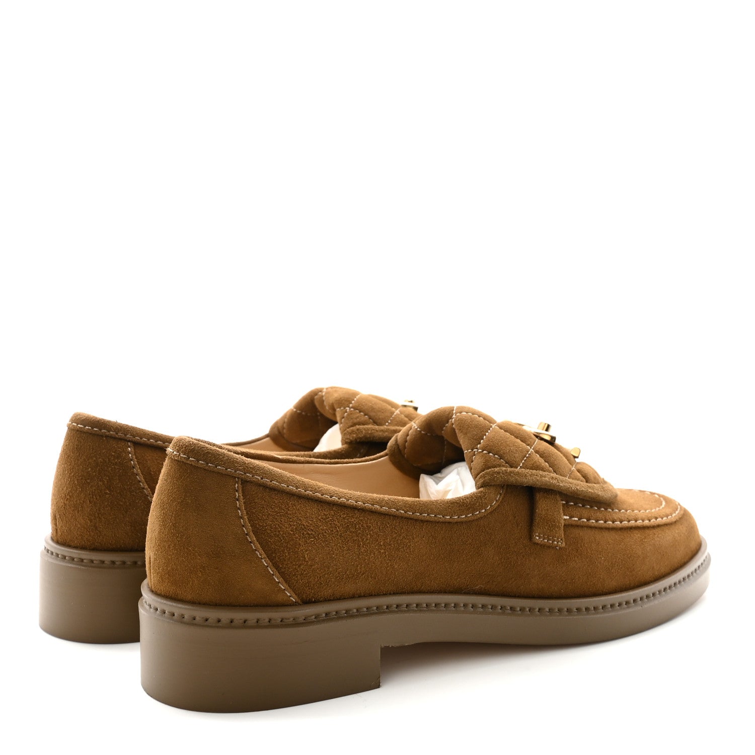 Suede Kidskin Quilted CC Turnlock Loafers 38.5 Light Brown