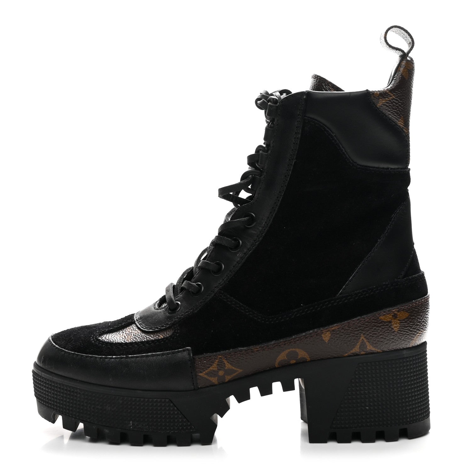 Suede Calfskin Monogram Laureate Platform Desert Boots 36 Black