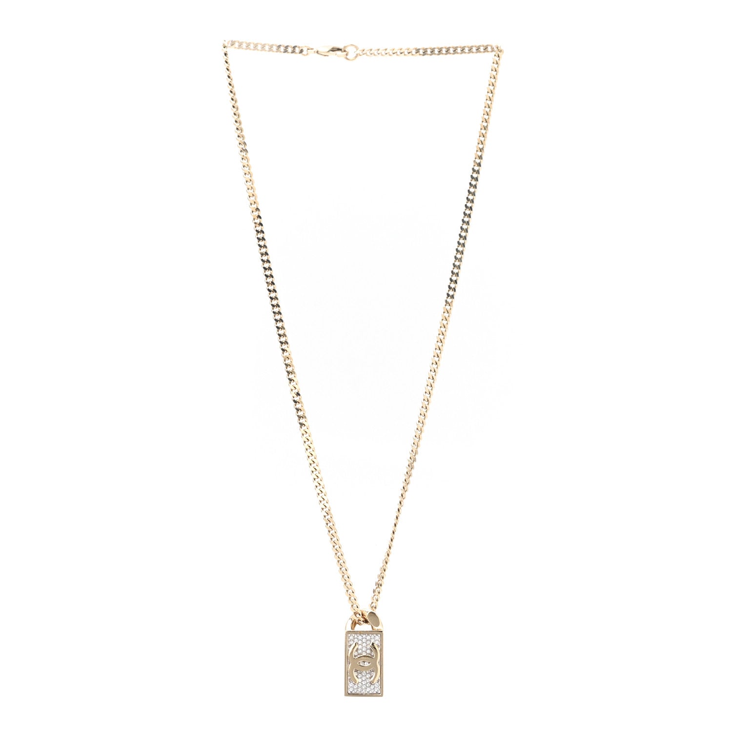 Crystal Dog Tag Charm Necklace Gold