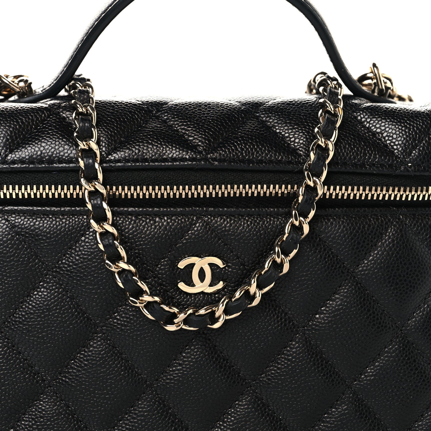 Caviar Quilted Top Handle Slim Vanity With Chain Black