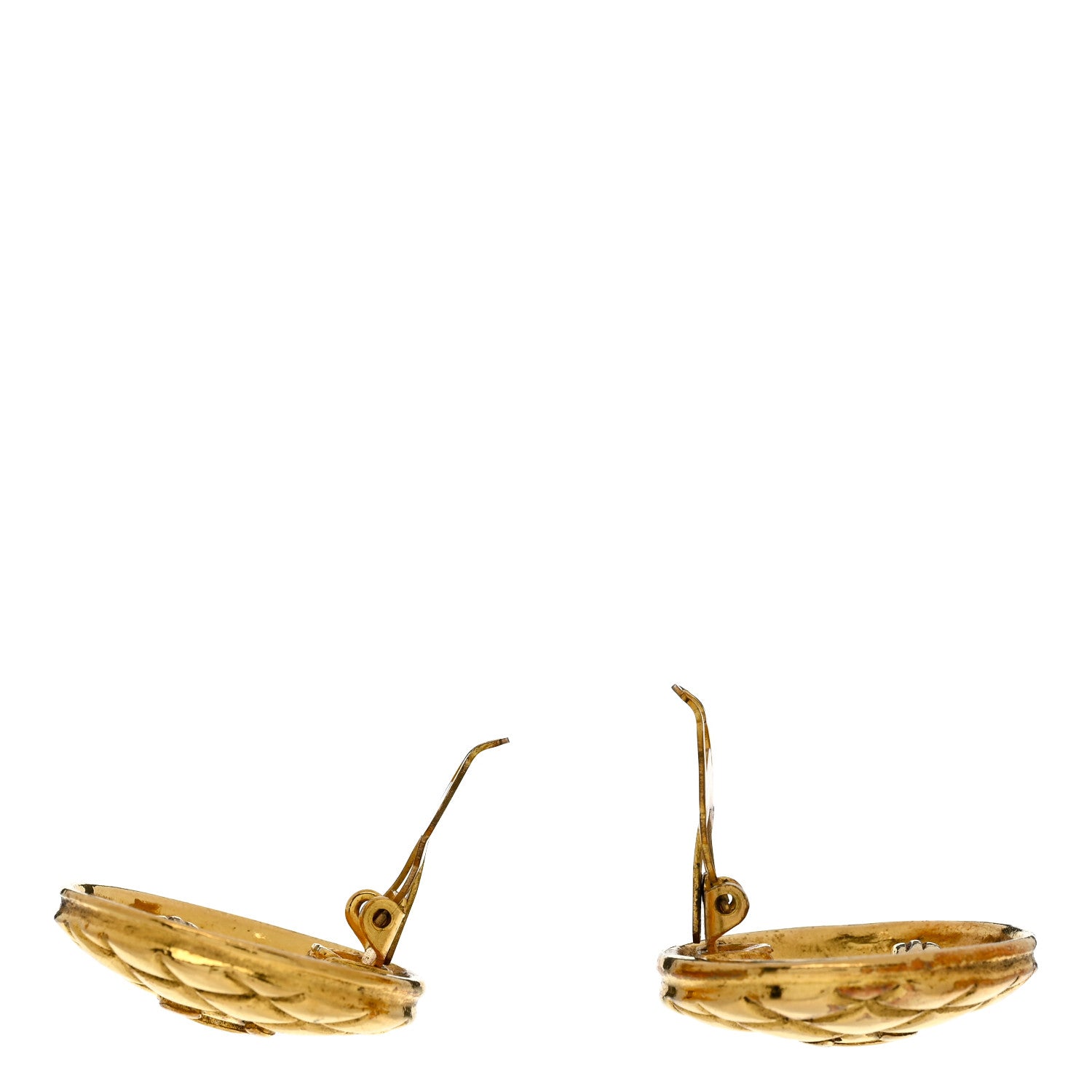 Metal Quilted Round CC Clip On Earrings Gold