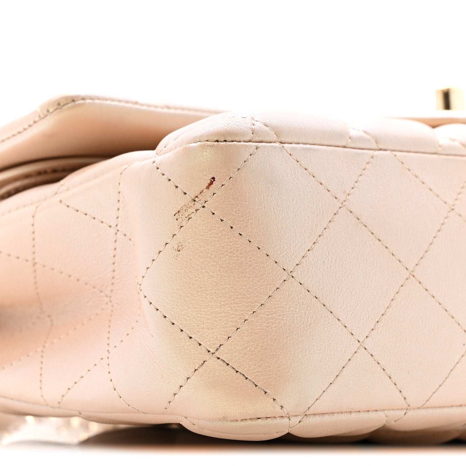 Iridescent Lambskin Quilted Medium Double Flap Beige