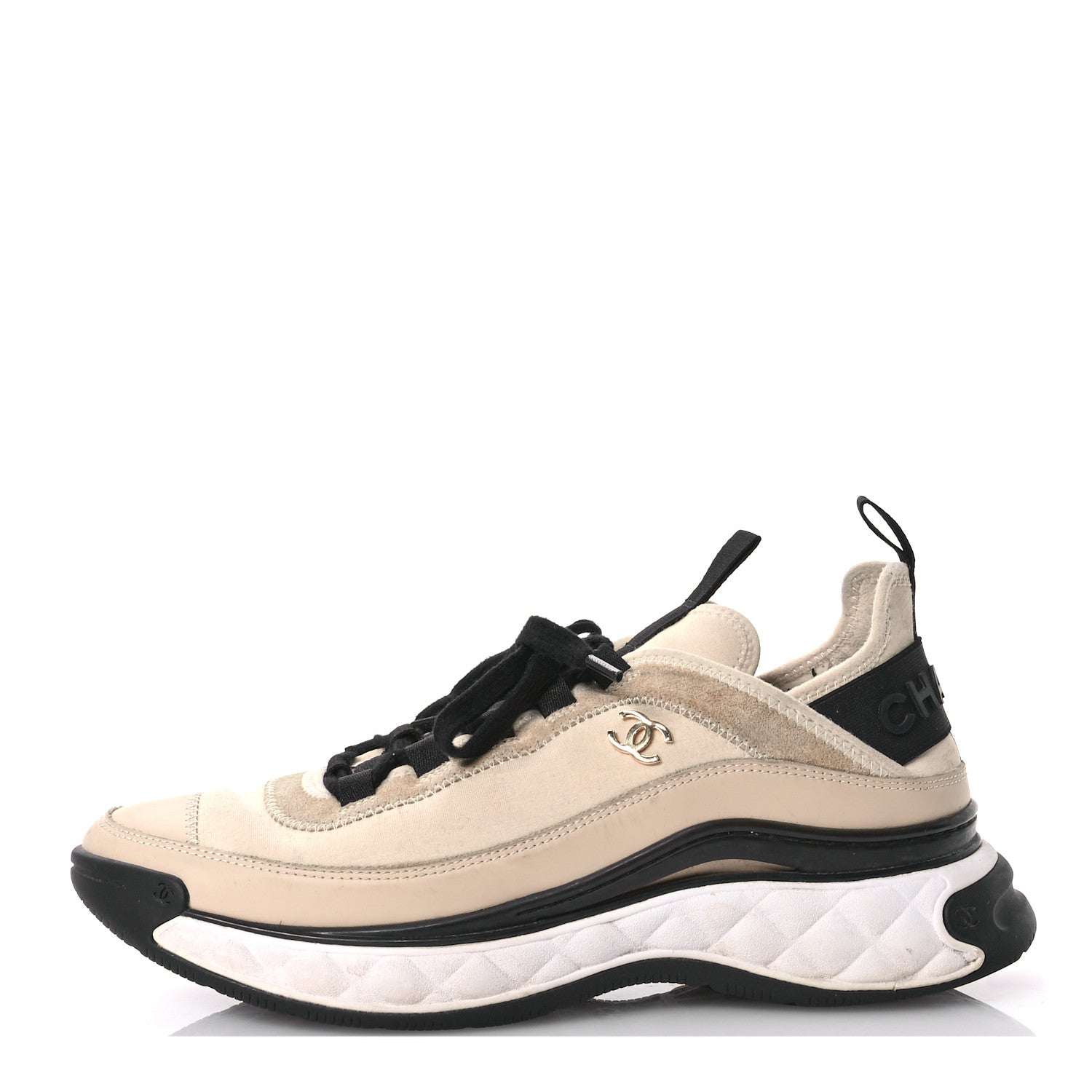 Velvet Calfskin Mixed Fibers CC Sneakers 40.5 Beige