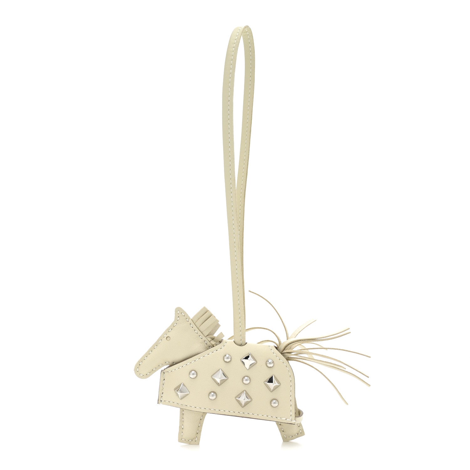 Milo Lambskin Studded Grigri Rodeo Robeo Rock Horse Bag Charm PM Craie