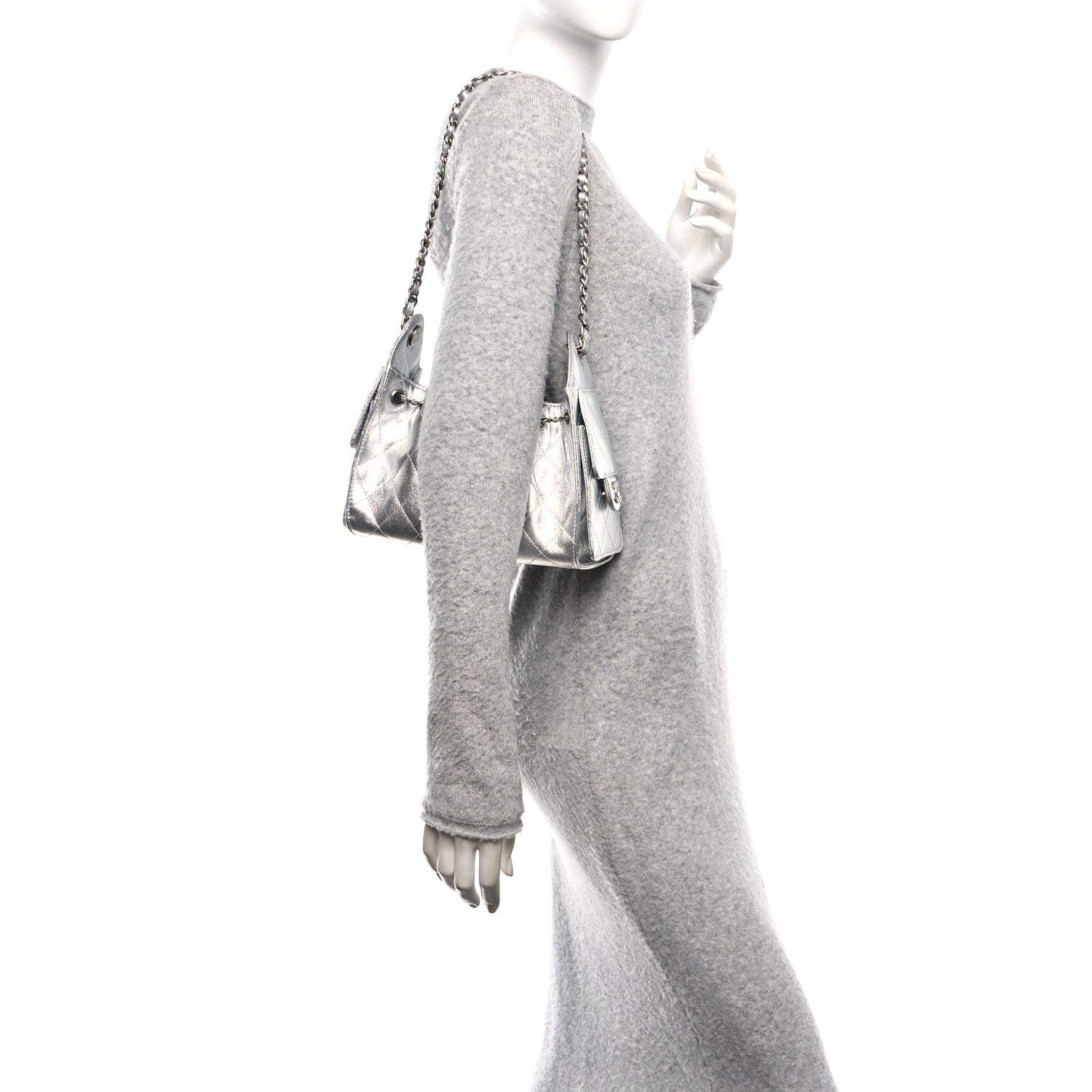 Metallic Caviar Quilted Mini Chanel 25 Handbag Silver