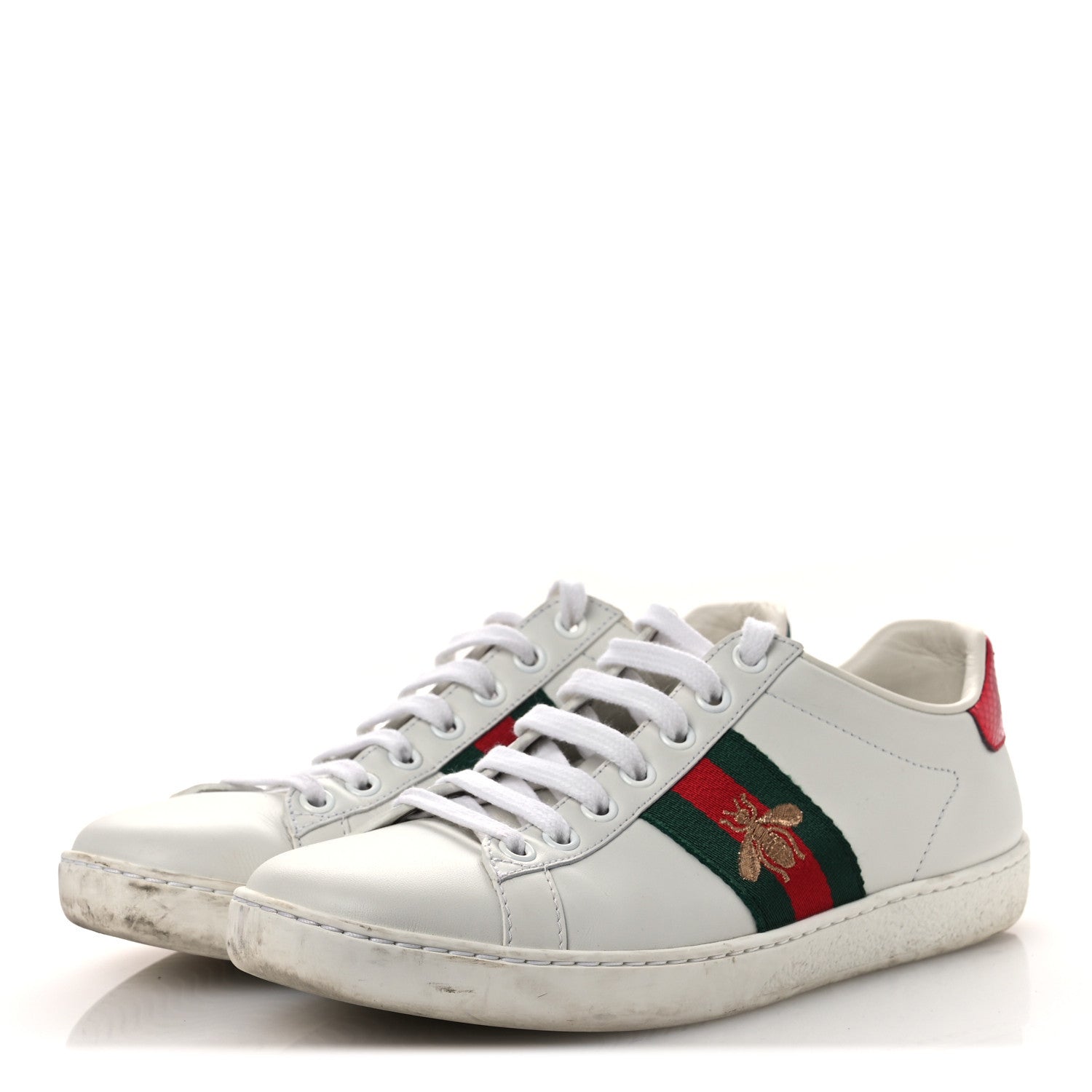 Calfskin Ayers Bee Embroidered Womens Ace Sneakers 36 White Green