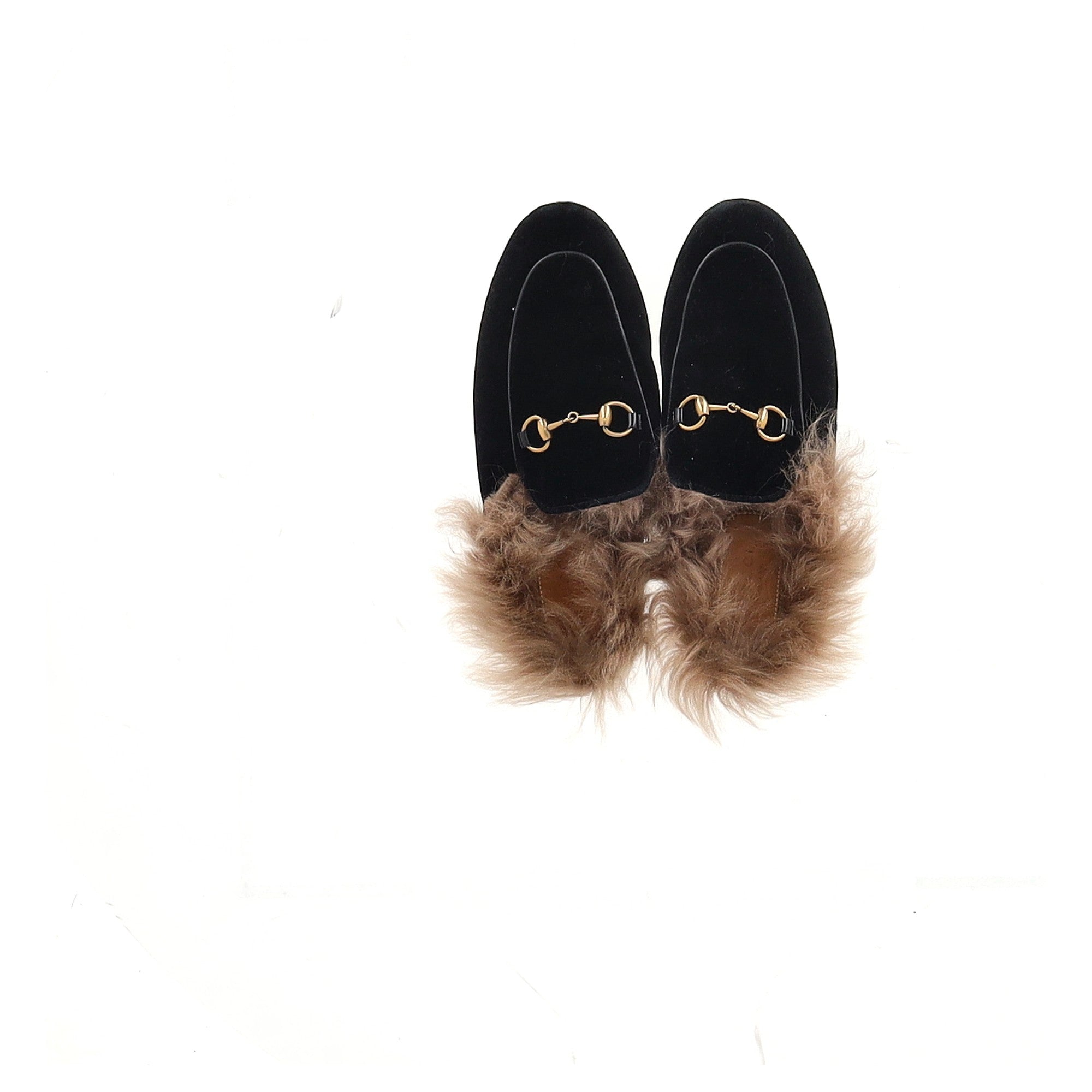 Women's Gucci Princetown Mule Flats in Black Velvet and Fur