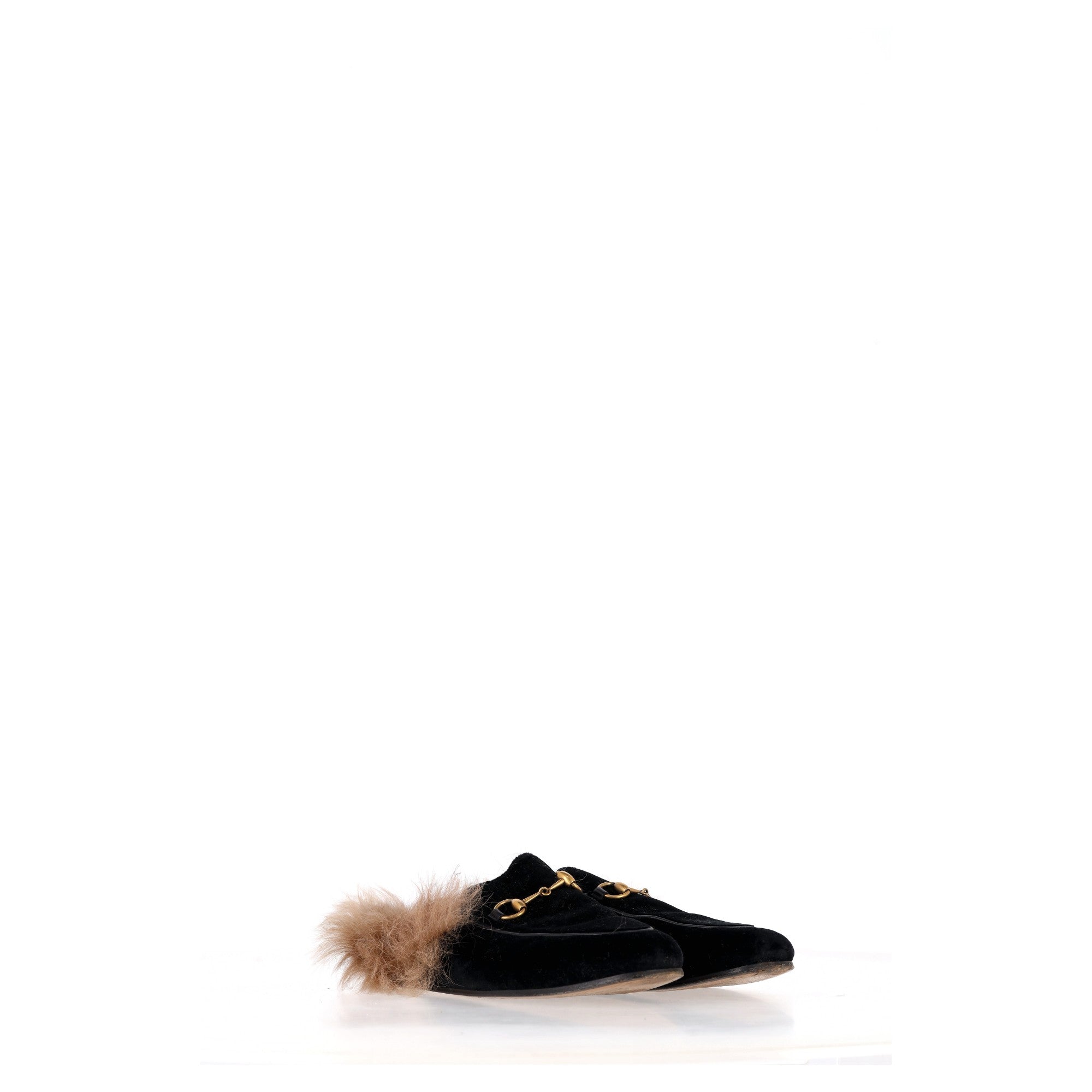 Women's Gucci Princetown Mule Flats in Black Velvet and Fur