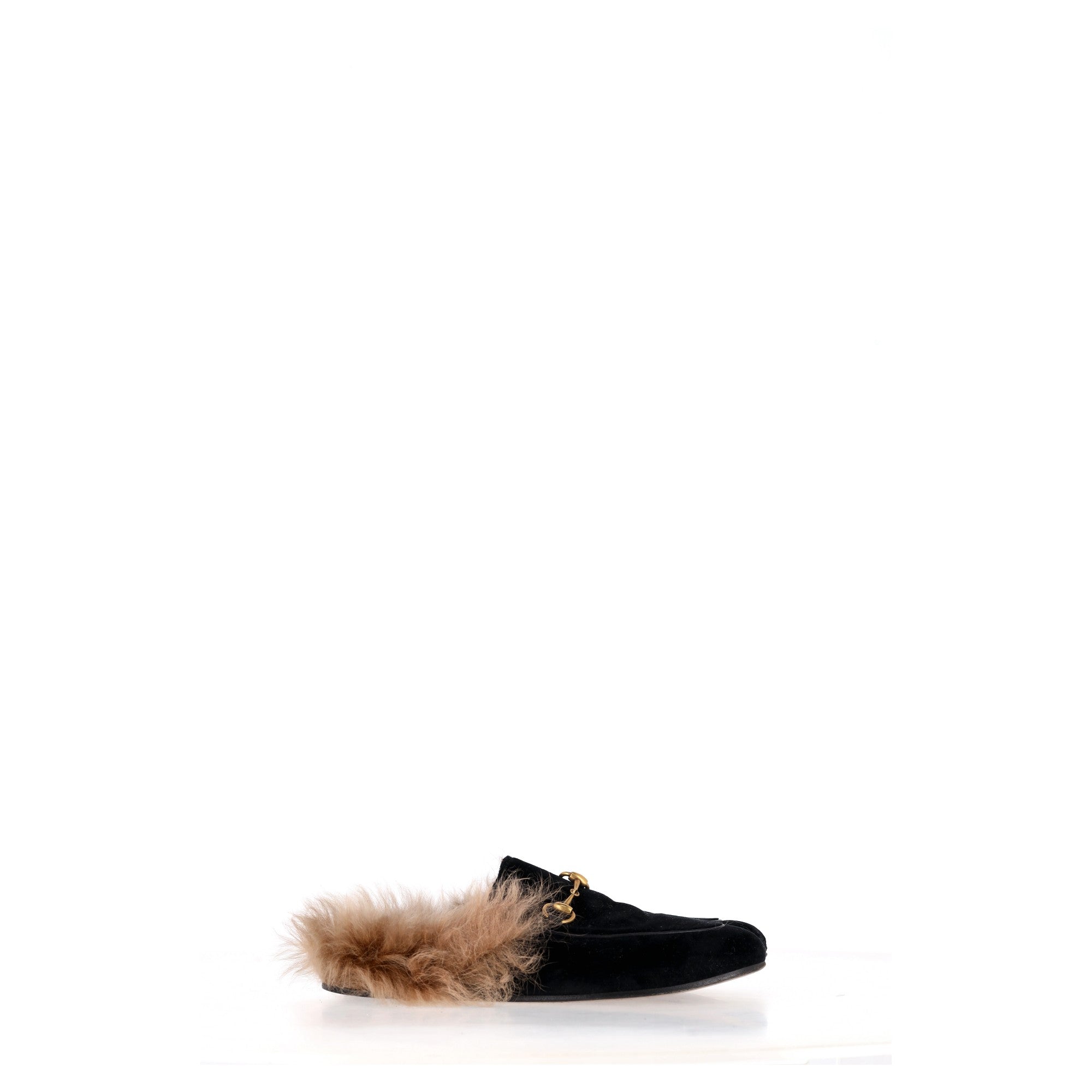 Women's Gucci Princetown Mule Flats in Black Velvet and Fur