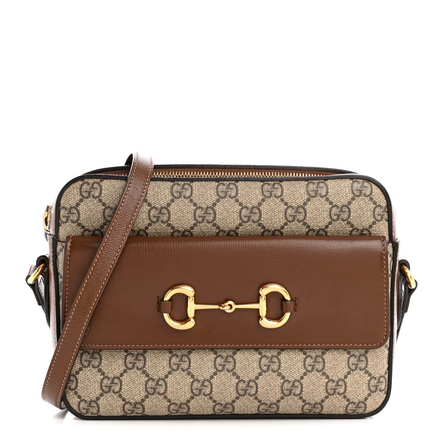 GG Supreme Monogram Small Horsebit 1955 Shoulder Bag Beige Brown Sugar