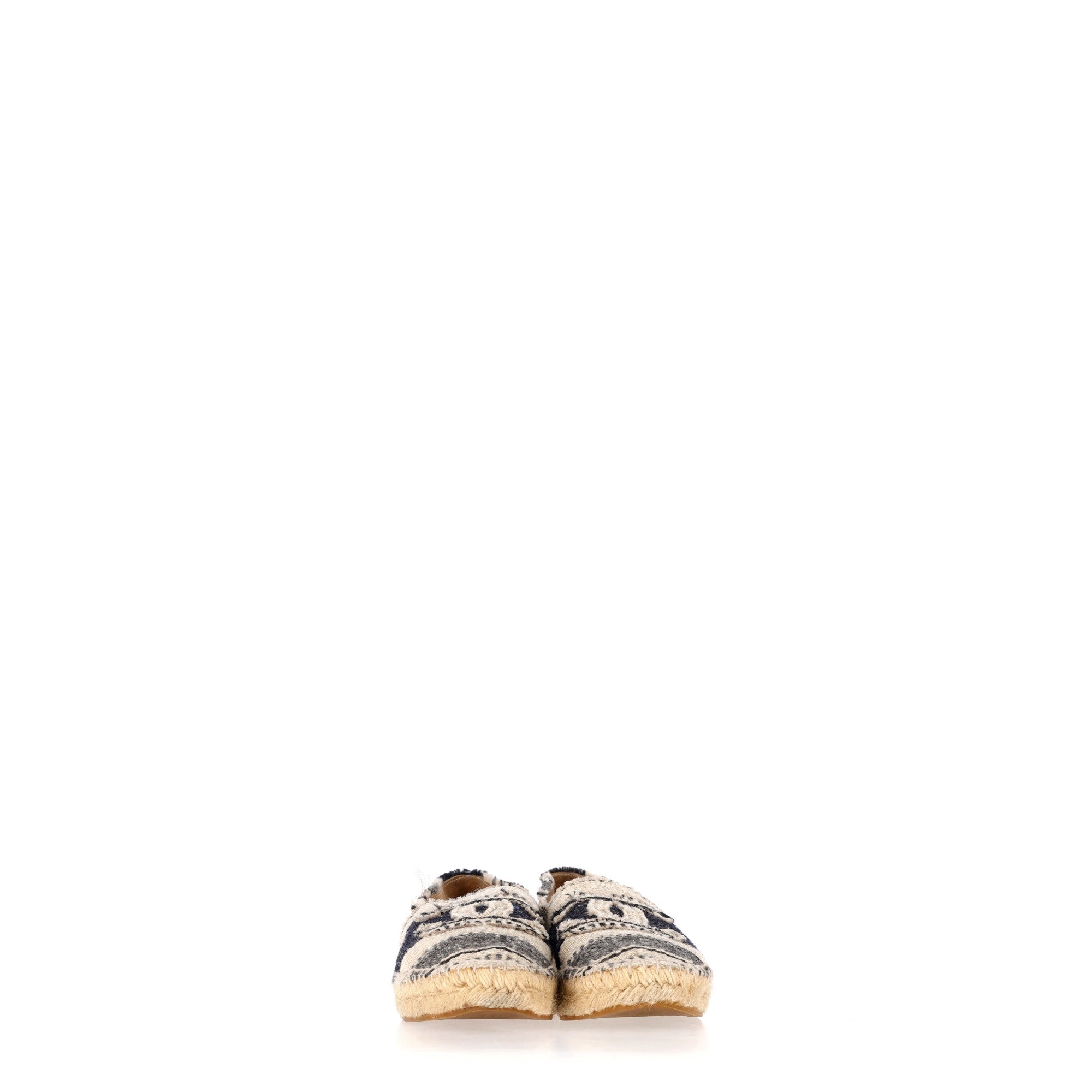 Women's Chanel Striped Cap Toe CC Espadrille Flats in Multicolor Canvas
