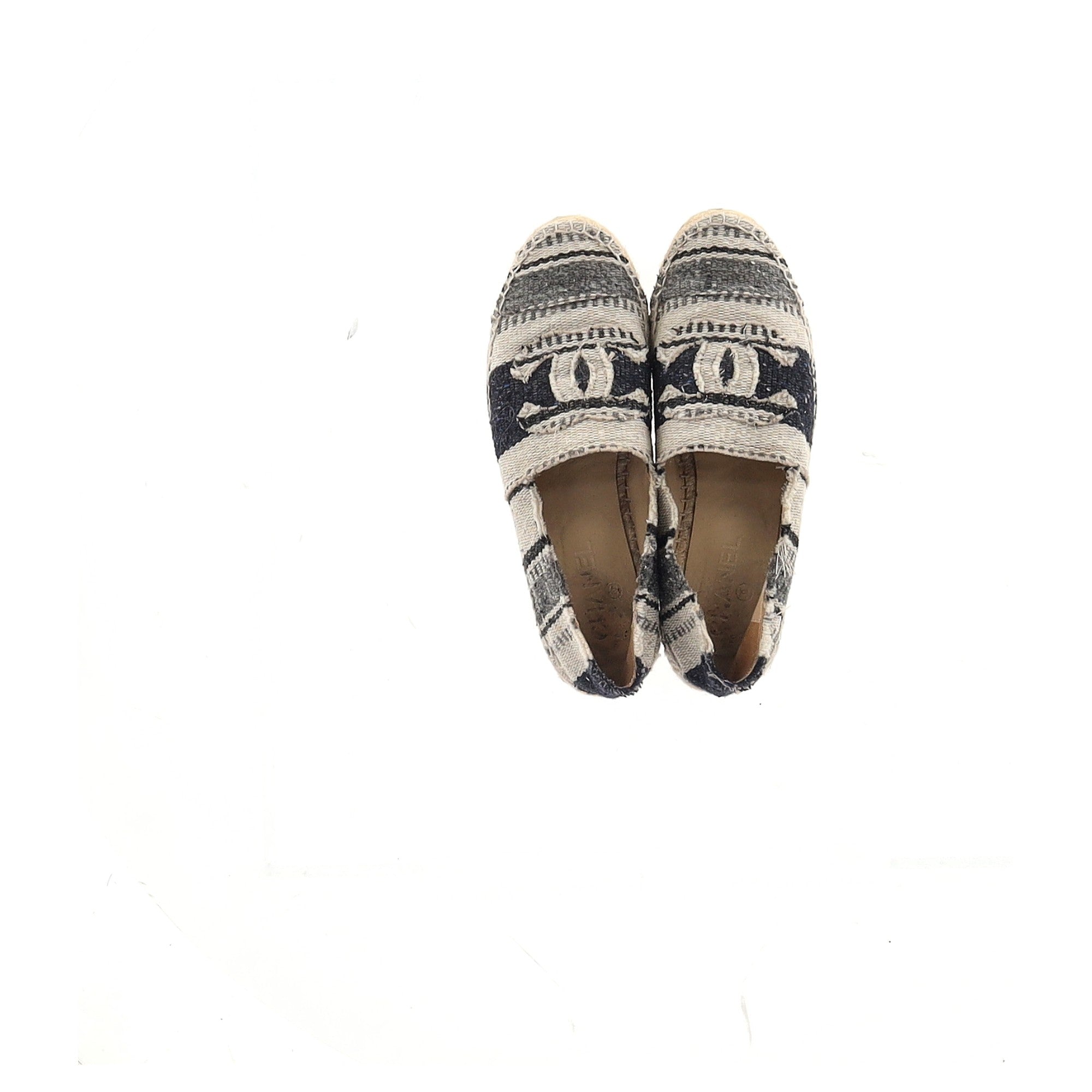 Women's Chanel Striped Cap Toe CC Espadrille Flats in Multicolor Canvas