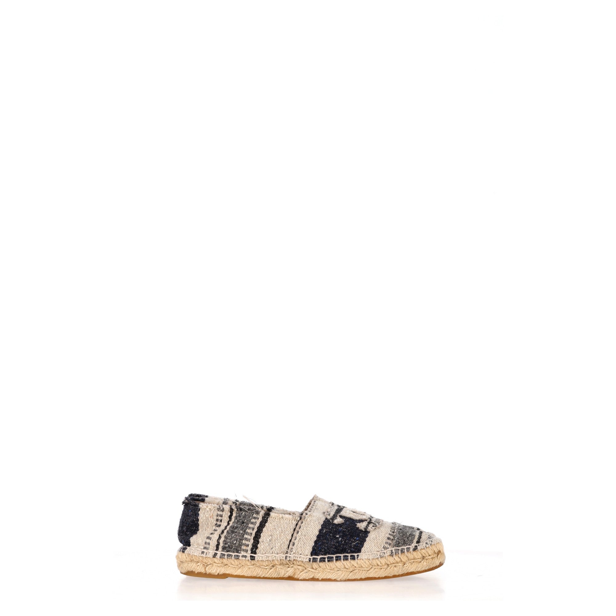 Women's Chanel Striped Cap Toe CC Espadrille Flats in Multicolor Canvas