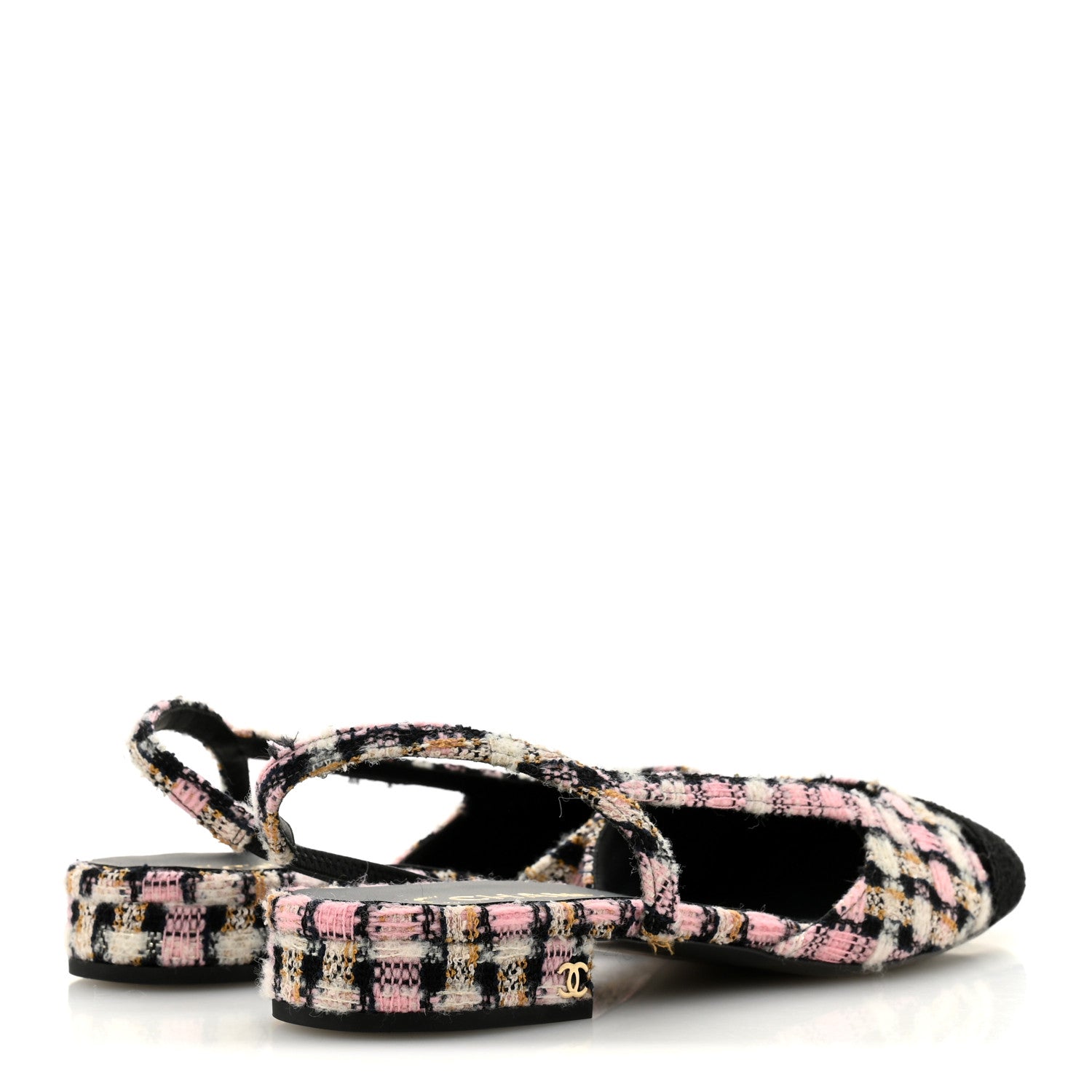 Tweed Cap Toe CC Slingback Flats 40 Black Pink White