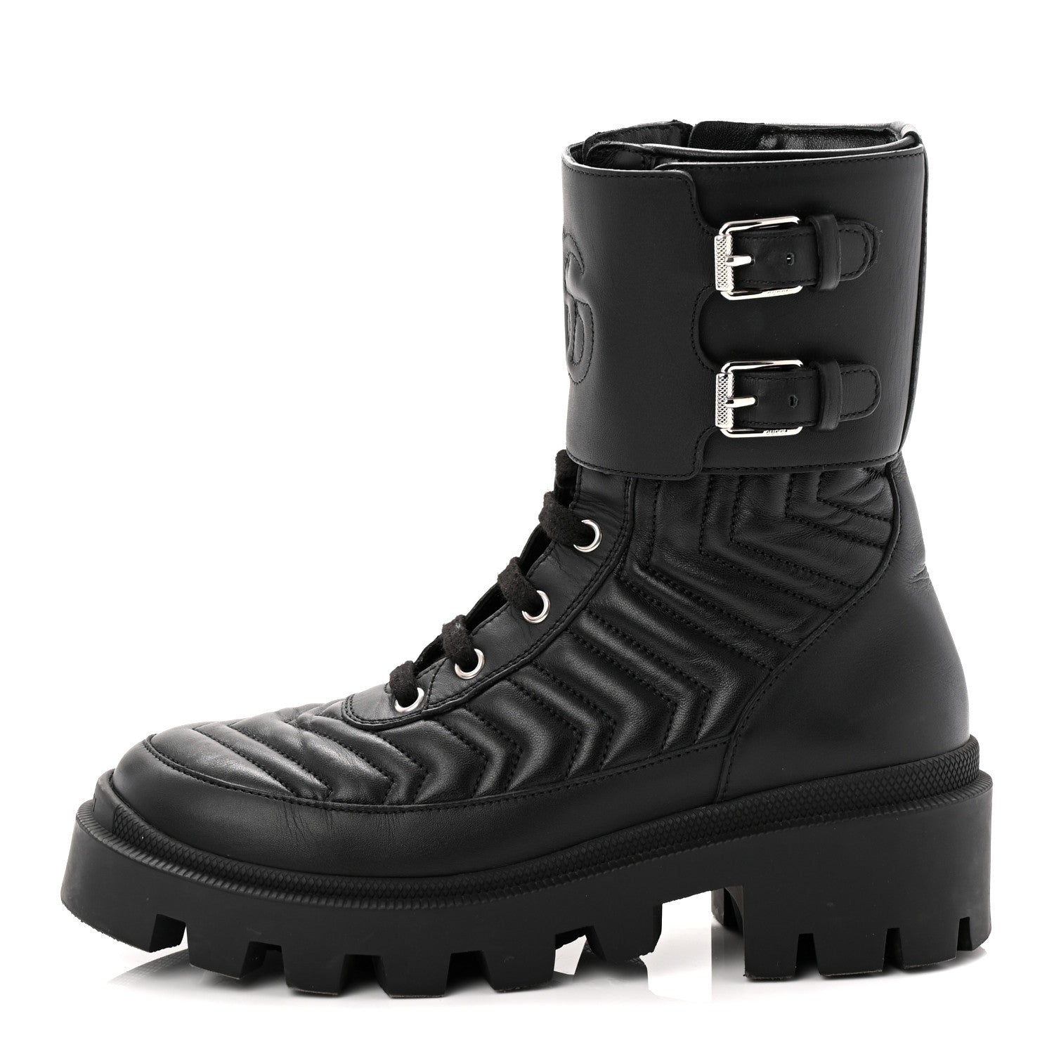 Nappa Frances GG Matelasse Platform Combat Boots 36 Black