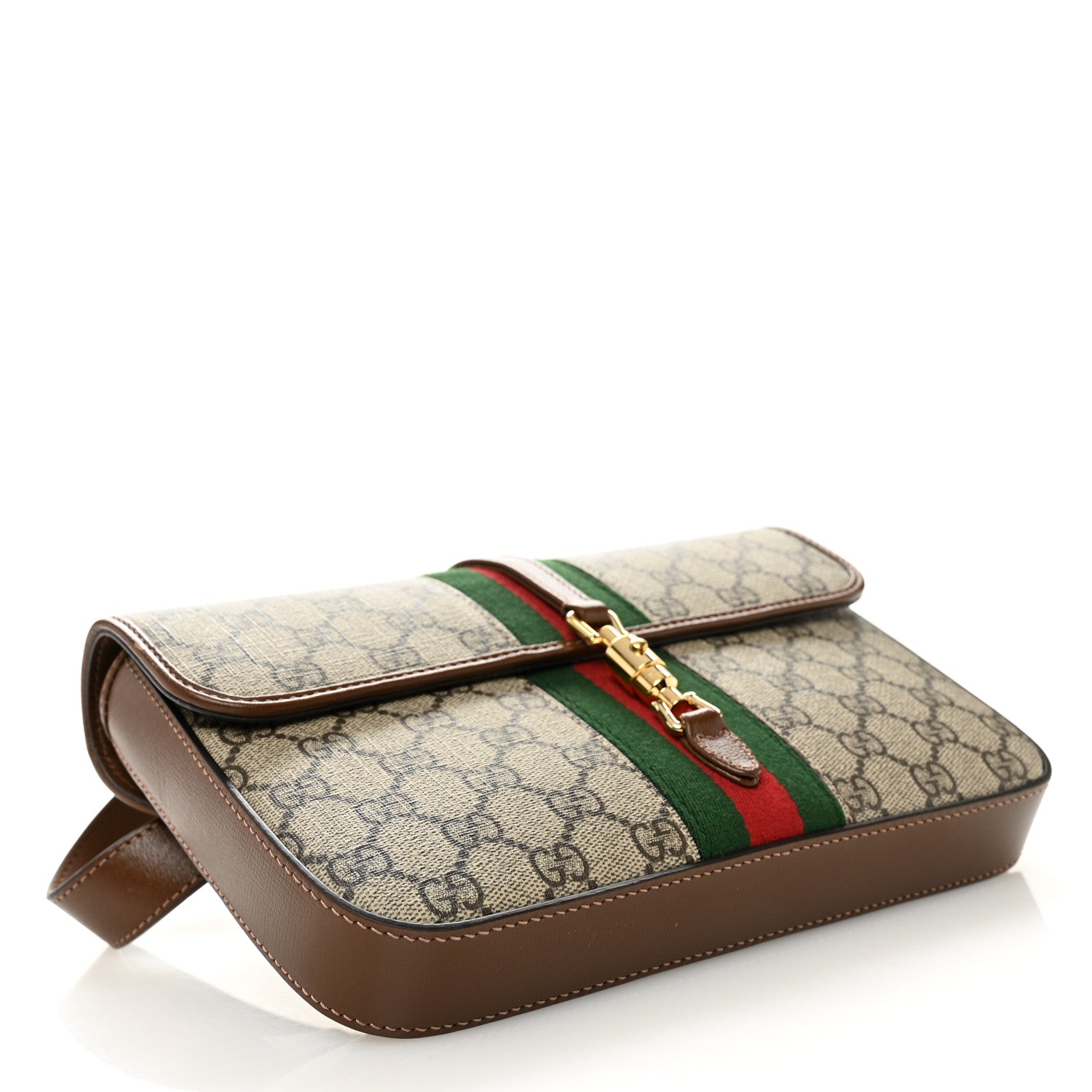 GG Supreme Monogram Azalea Calfskin Web Jackie 1961 Belt Bag 100 40 Beige Ebony Brown Sugar