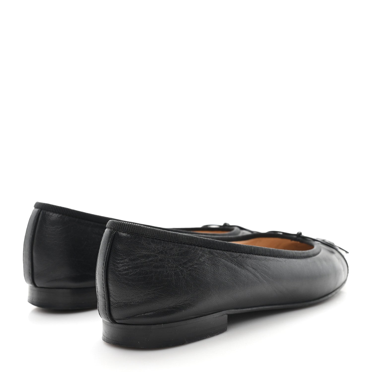 Lambskin Patent Cap Toe Ballerina Flats 38 Black