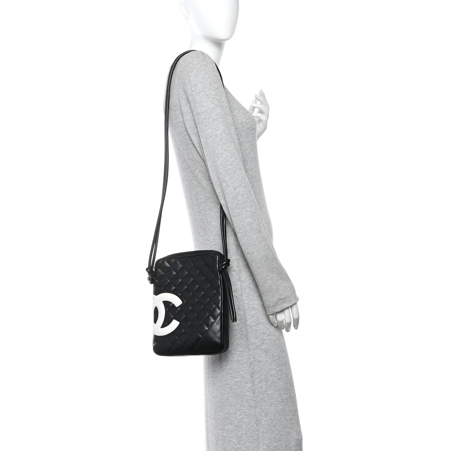 Calfskin Quilted Medium Cambon Messenger Black White