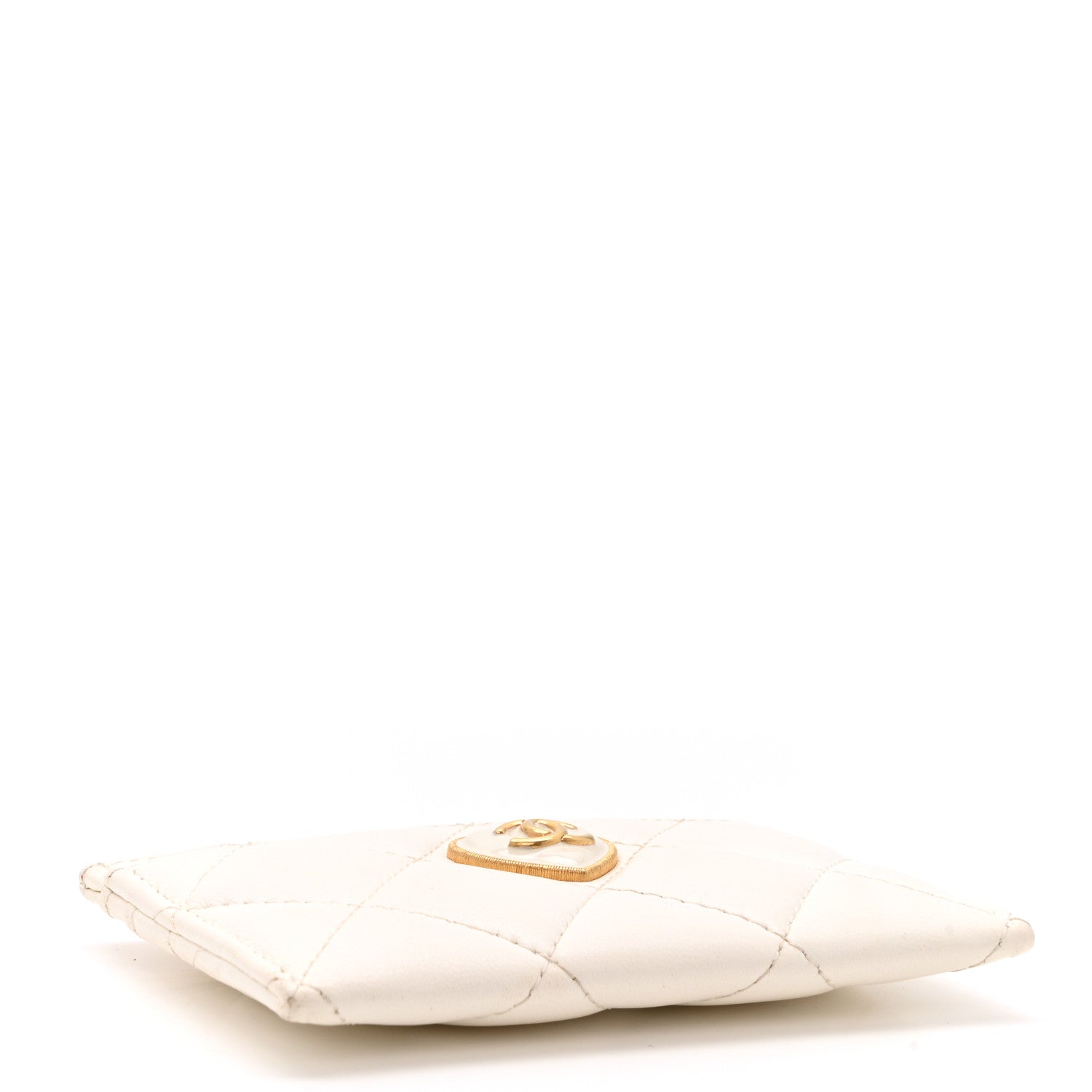 Lambskin Plexiglass Quilted Coco Love Card Holder White