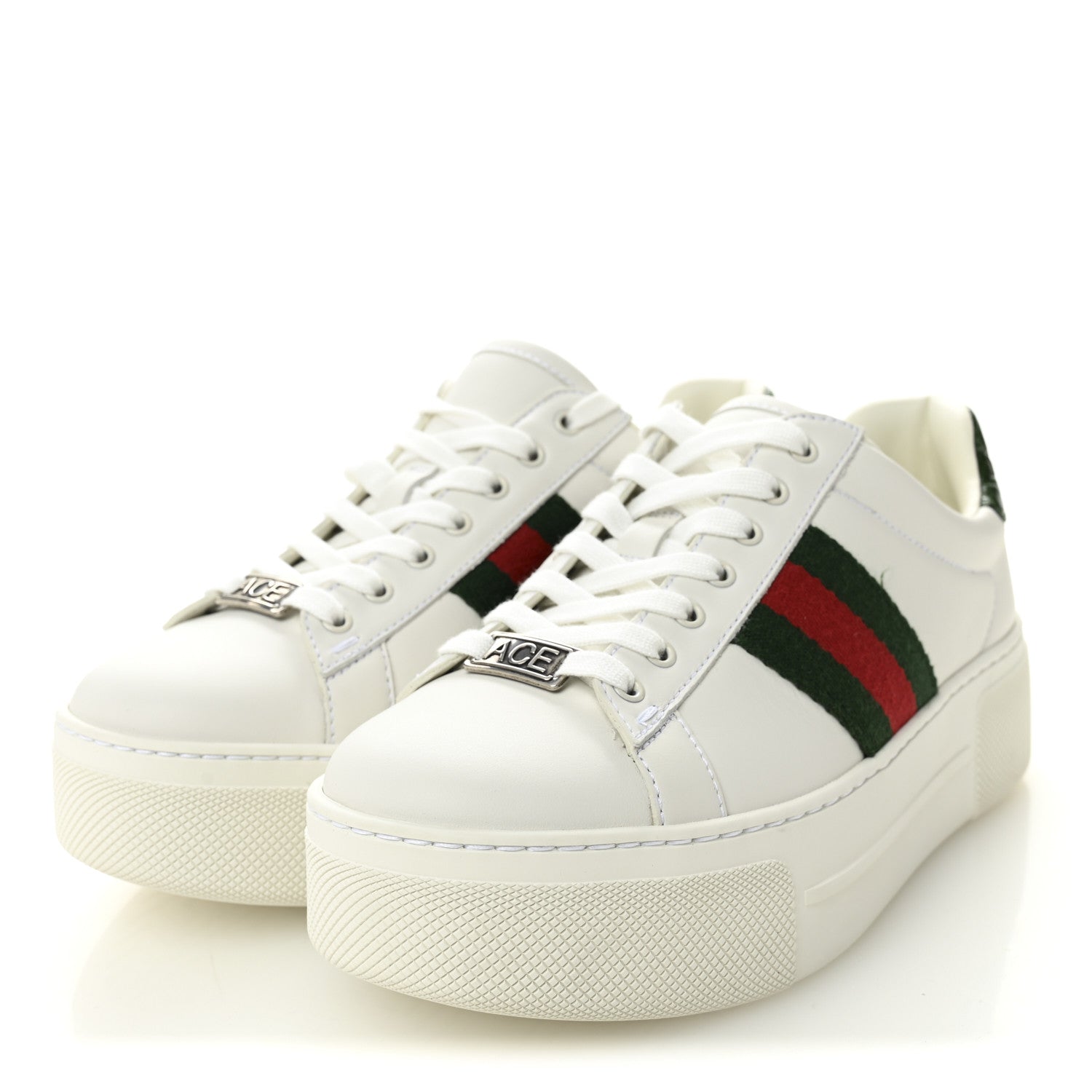 Ultralight Plume Calfskin Web Womens Ace Platform Sneakers 35.5 White