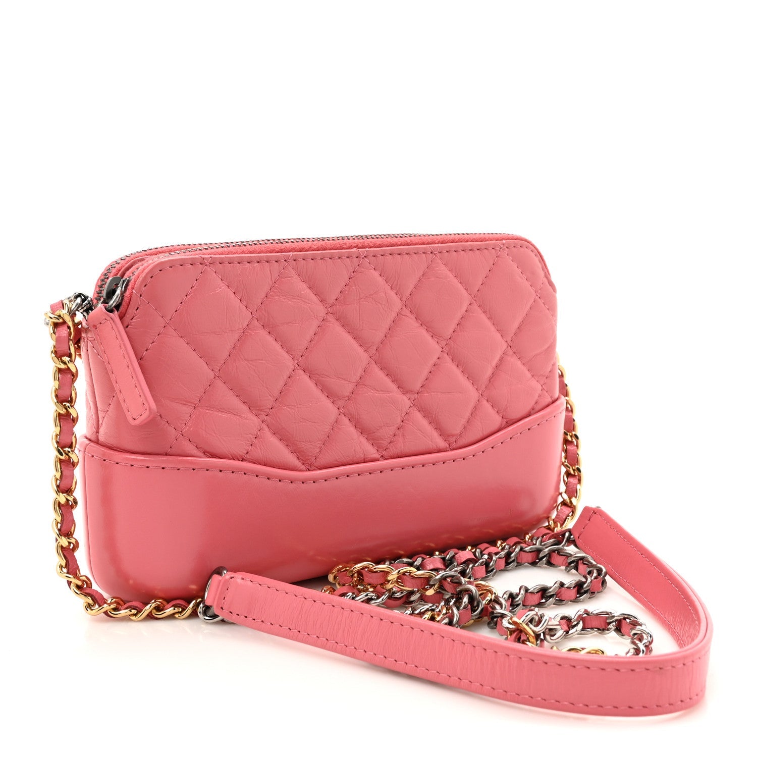 Aged Calfskin Quilted Small Gabrielle Clutch With Chain Pink