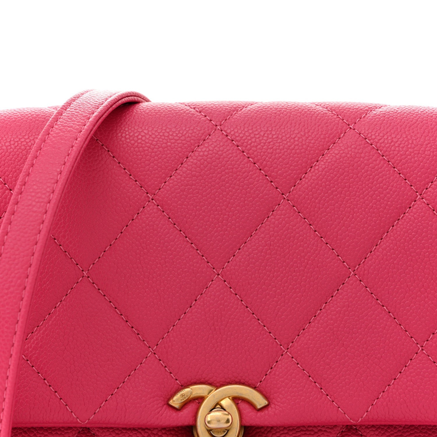 Shiny Caviar Quilted Small Chain Melody Flap Dark Pink