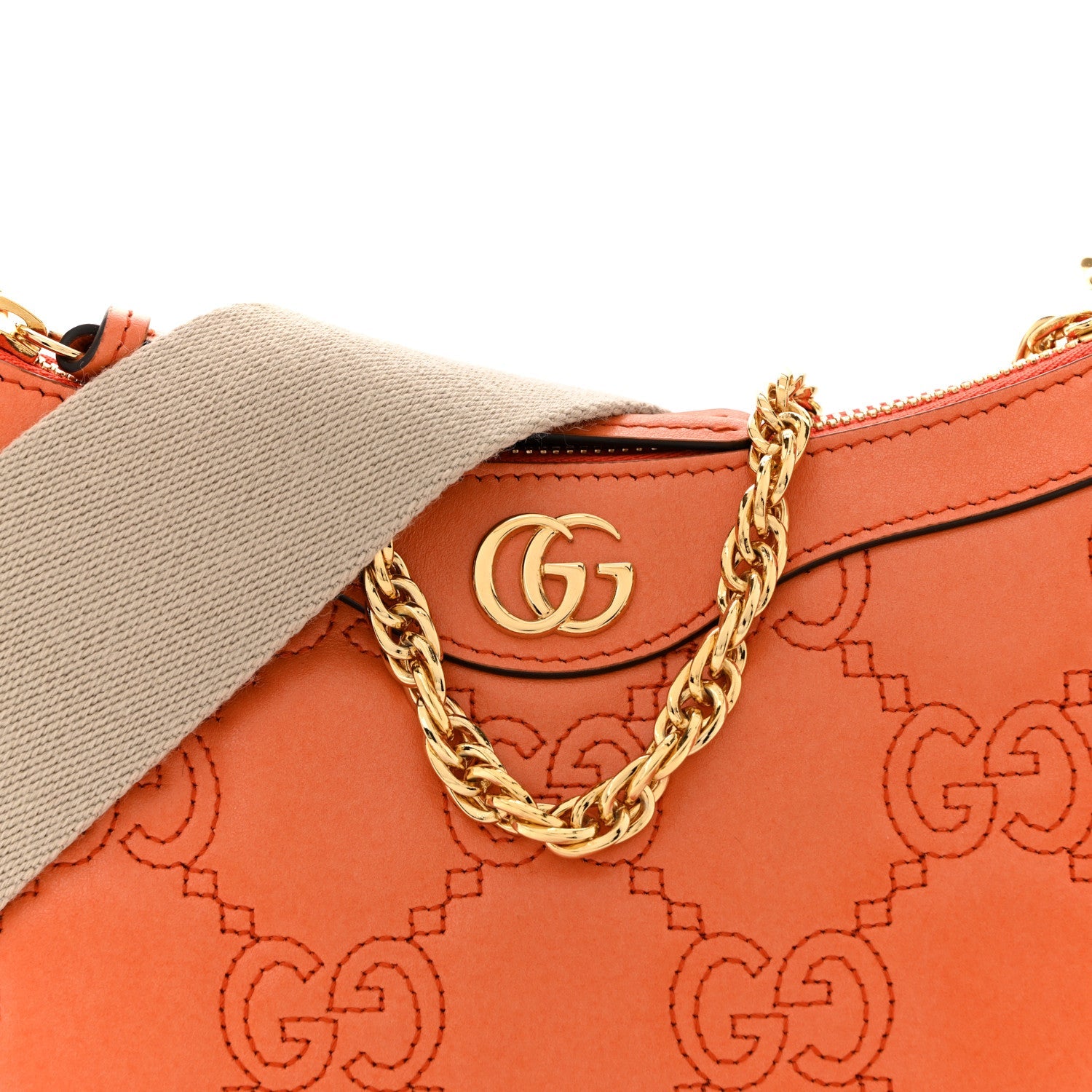 Calfskin GG Matelasse Chain Handbag Deep Orange Natural