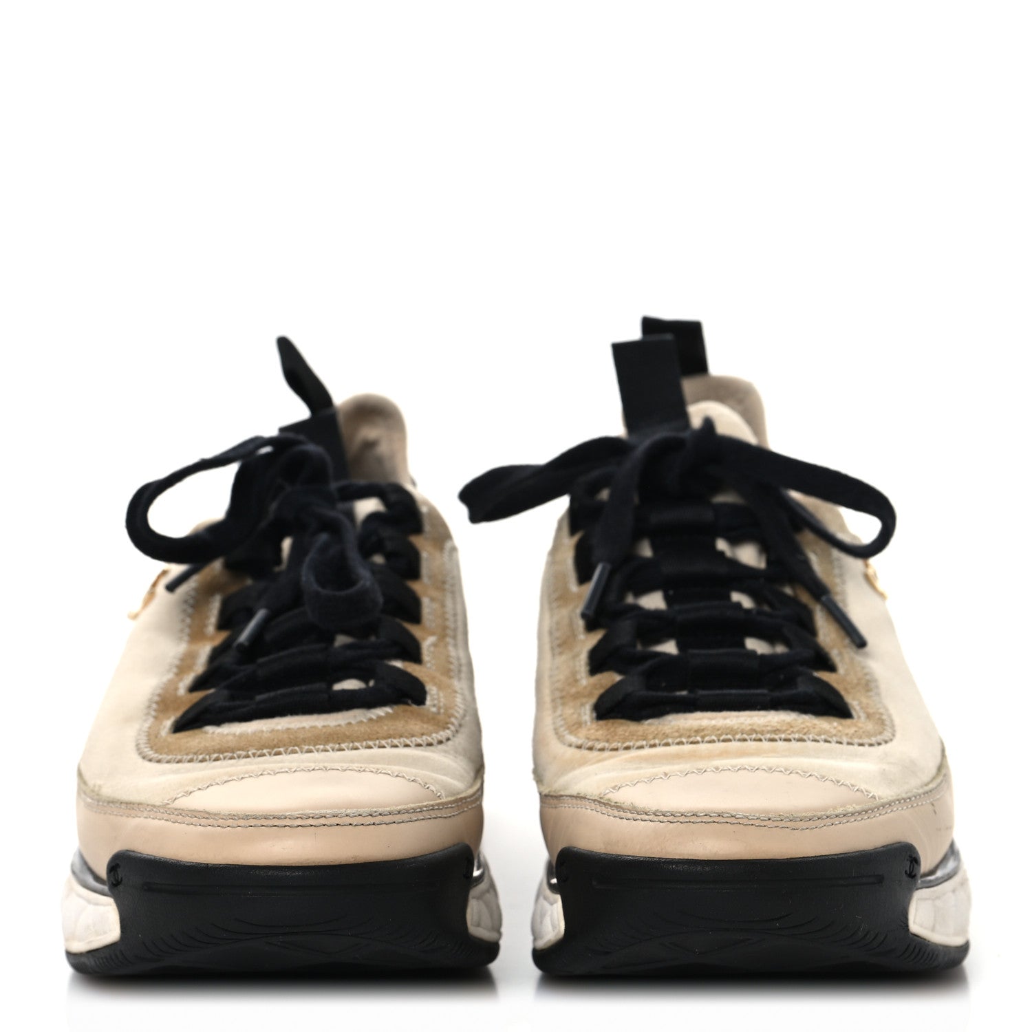 Velvet Calfskin Mixed Fibers CC Sneakers 37 Beige