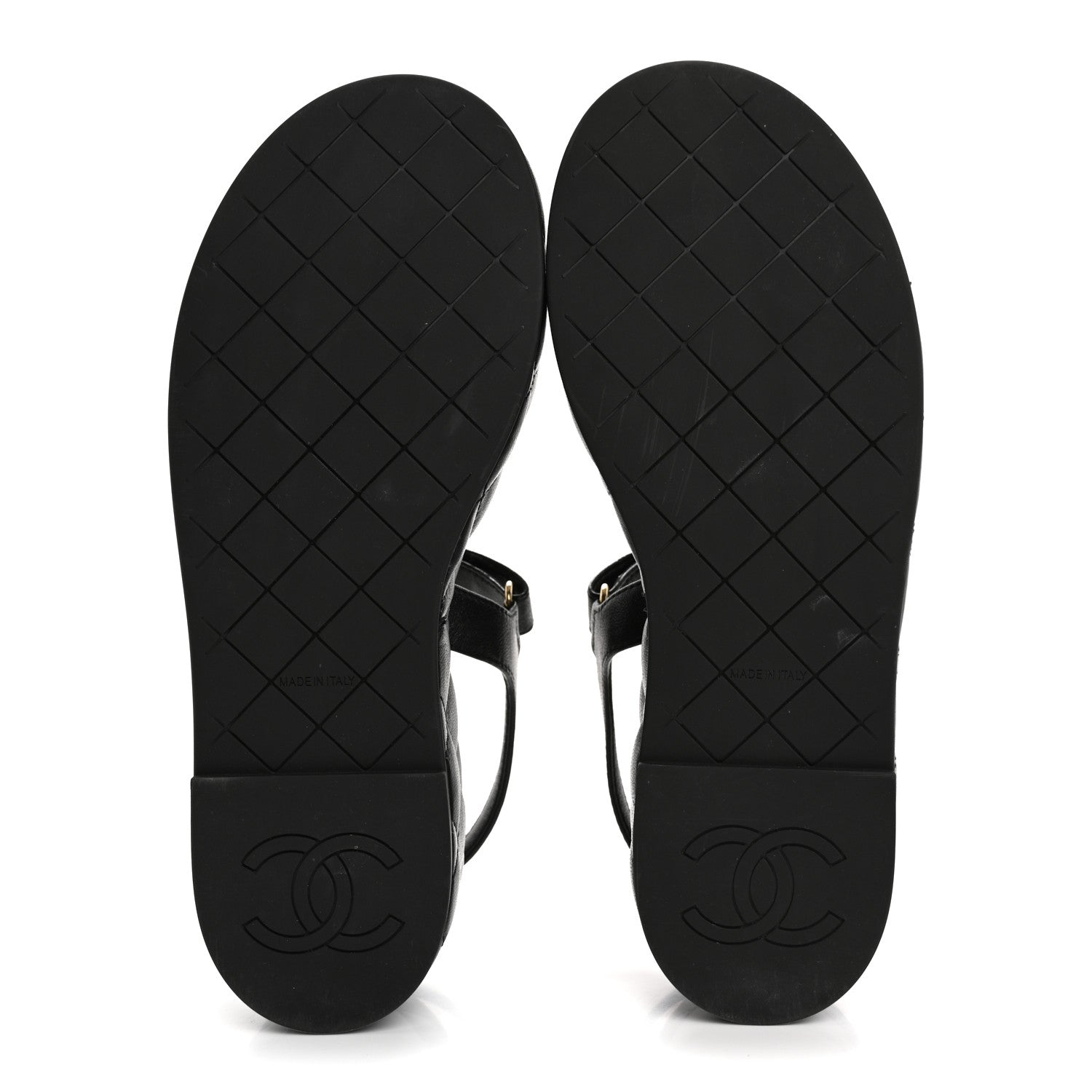 Lambskin Quilted Chain CC Platform Sandals 37.5 Black