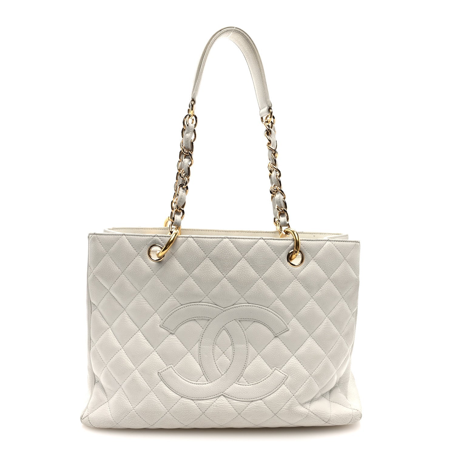 Caviar Quilted Grand Shopping Tote GST White
