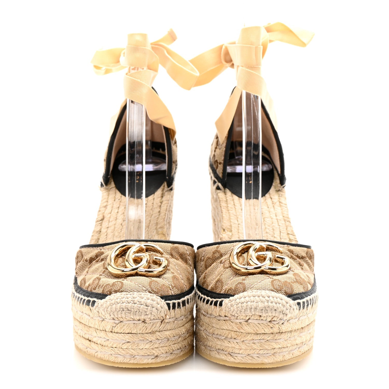 Monogram Matelasse GG Marmont Ankle Wrap Platform 35/120mm Espadrille Wedges 35.5 Beige Ebony Black Sand Storm