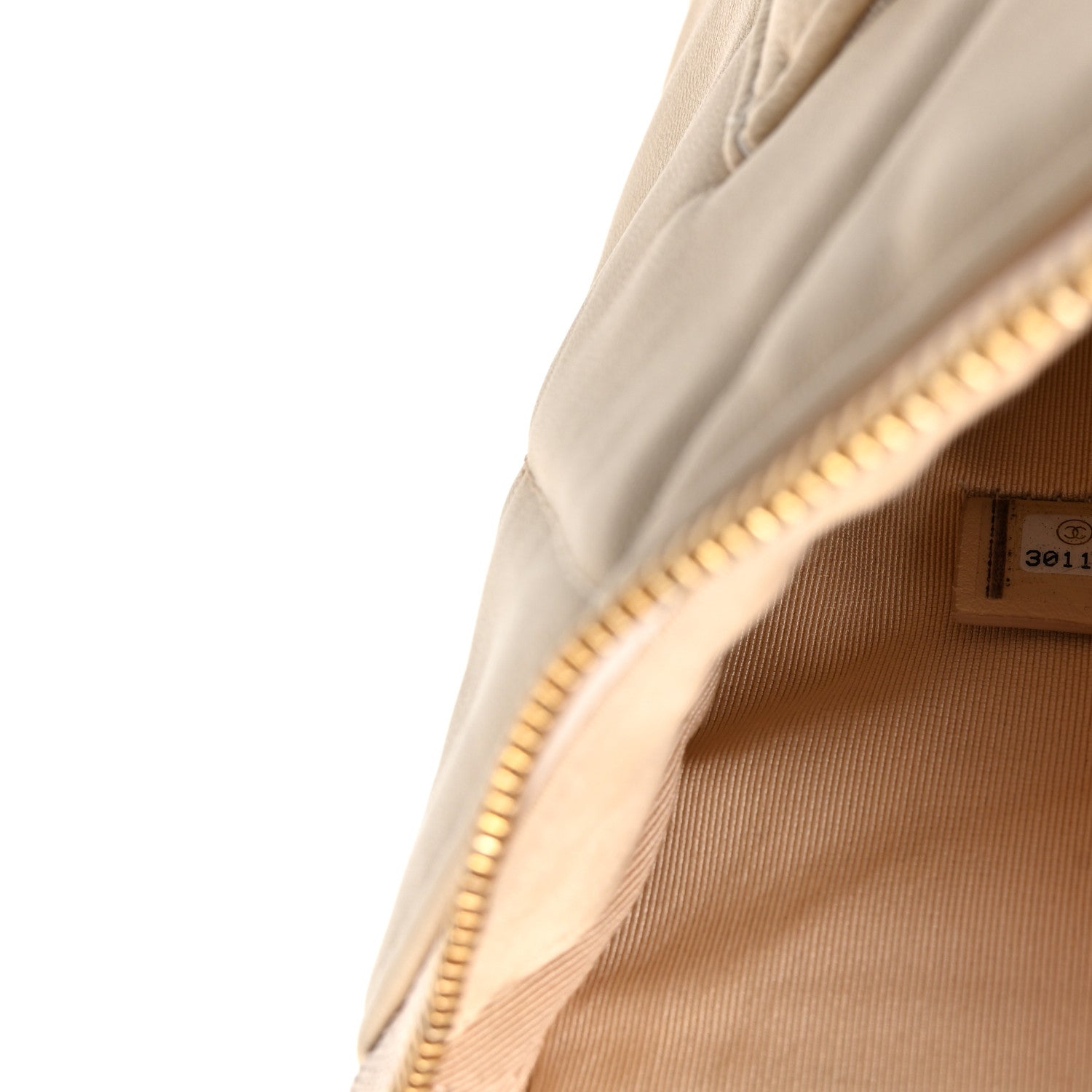 Shiny Goatskin Quilted Chanel 19 Pouch Beige
