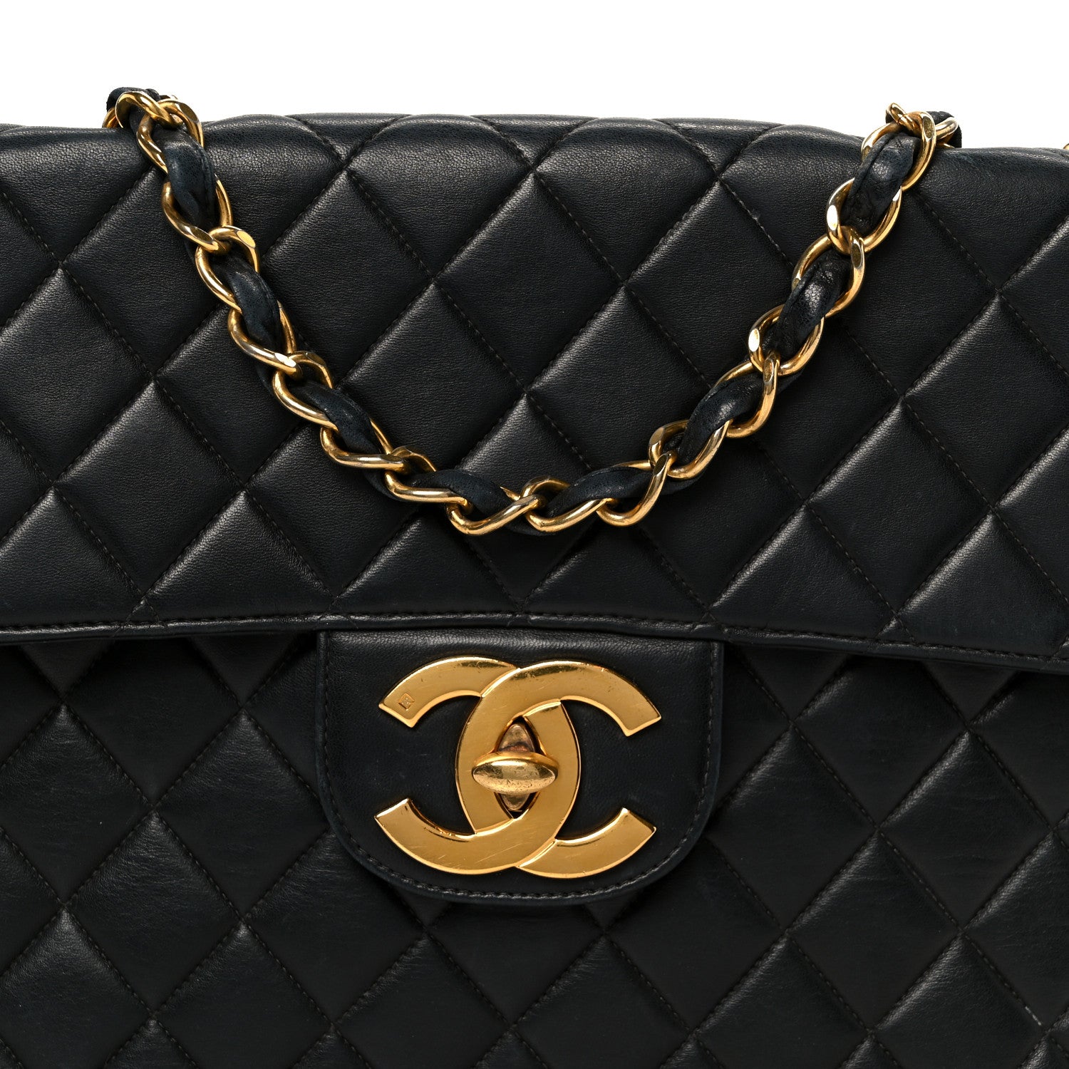 Lambskin Quilted XL Jumbo Single Flap Black