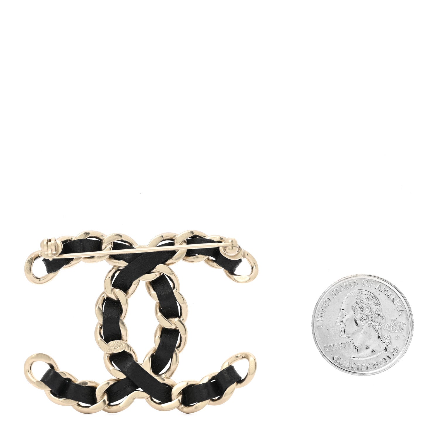 Lambskin Chain CC Brooch Black Gold