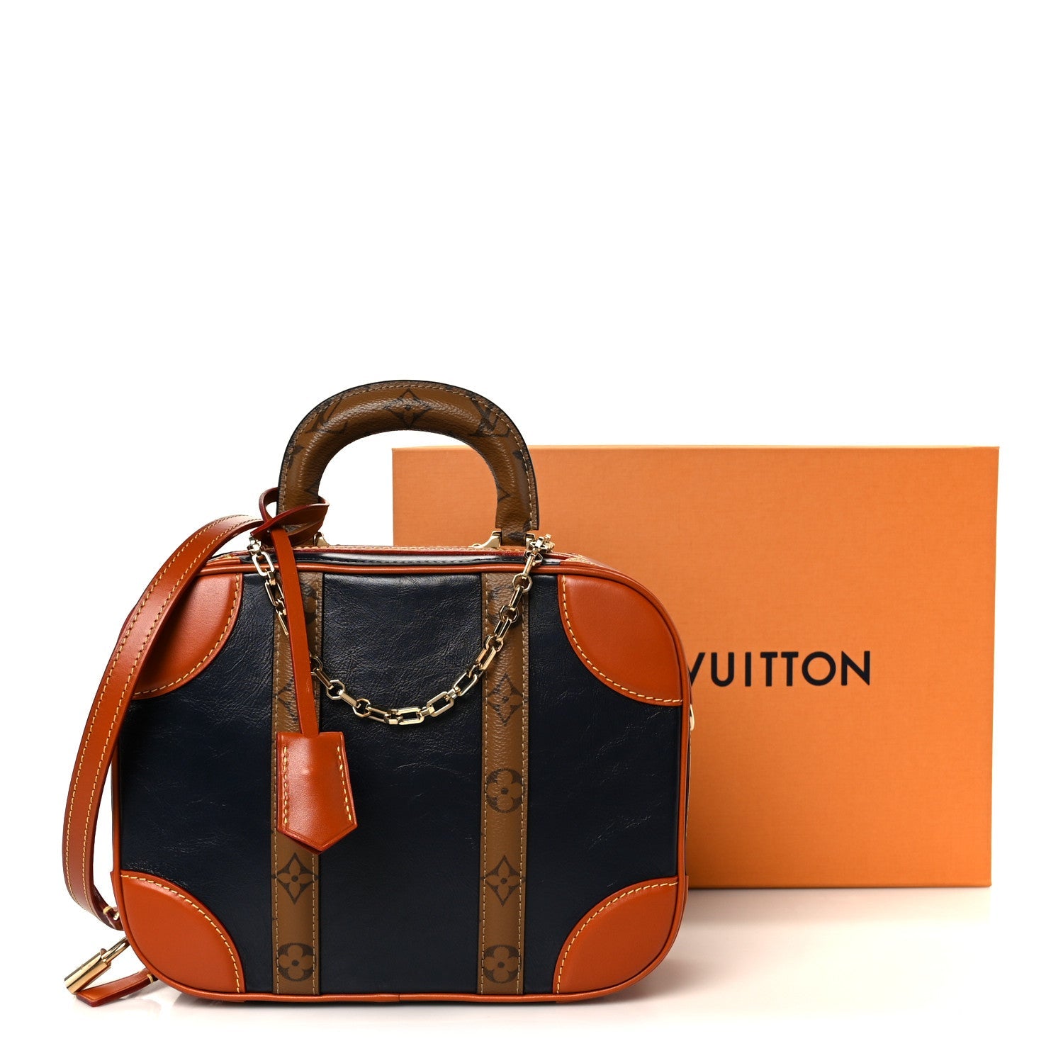 Calfskin Reverse Monogram Valisette PM Navy Caramel