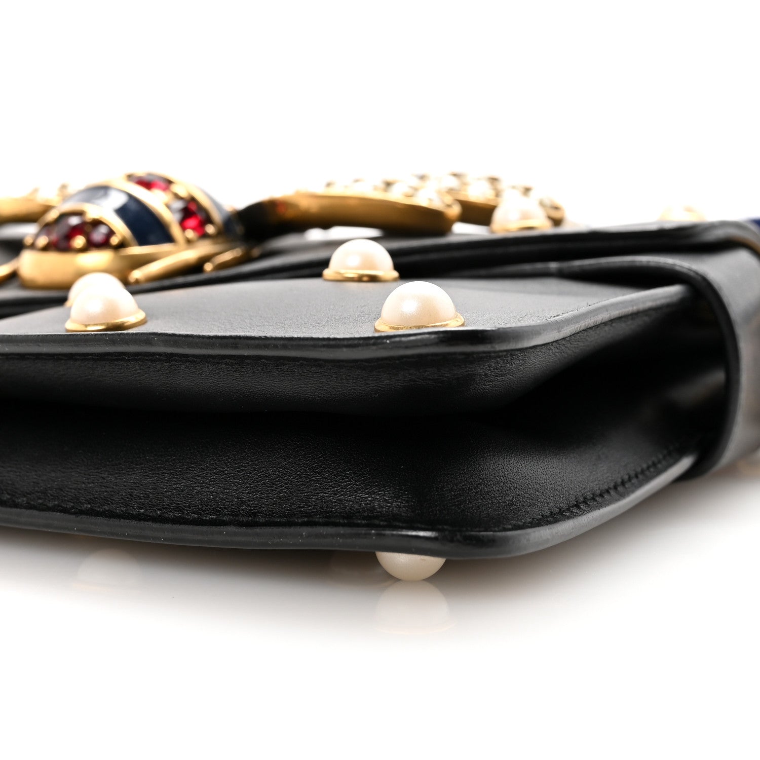 Nappa Pearl Studded Mini Queen Margaret Broadway Shoulder Bag Black