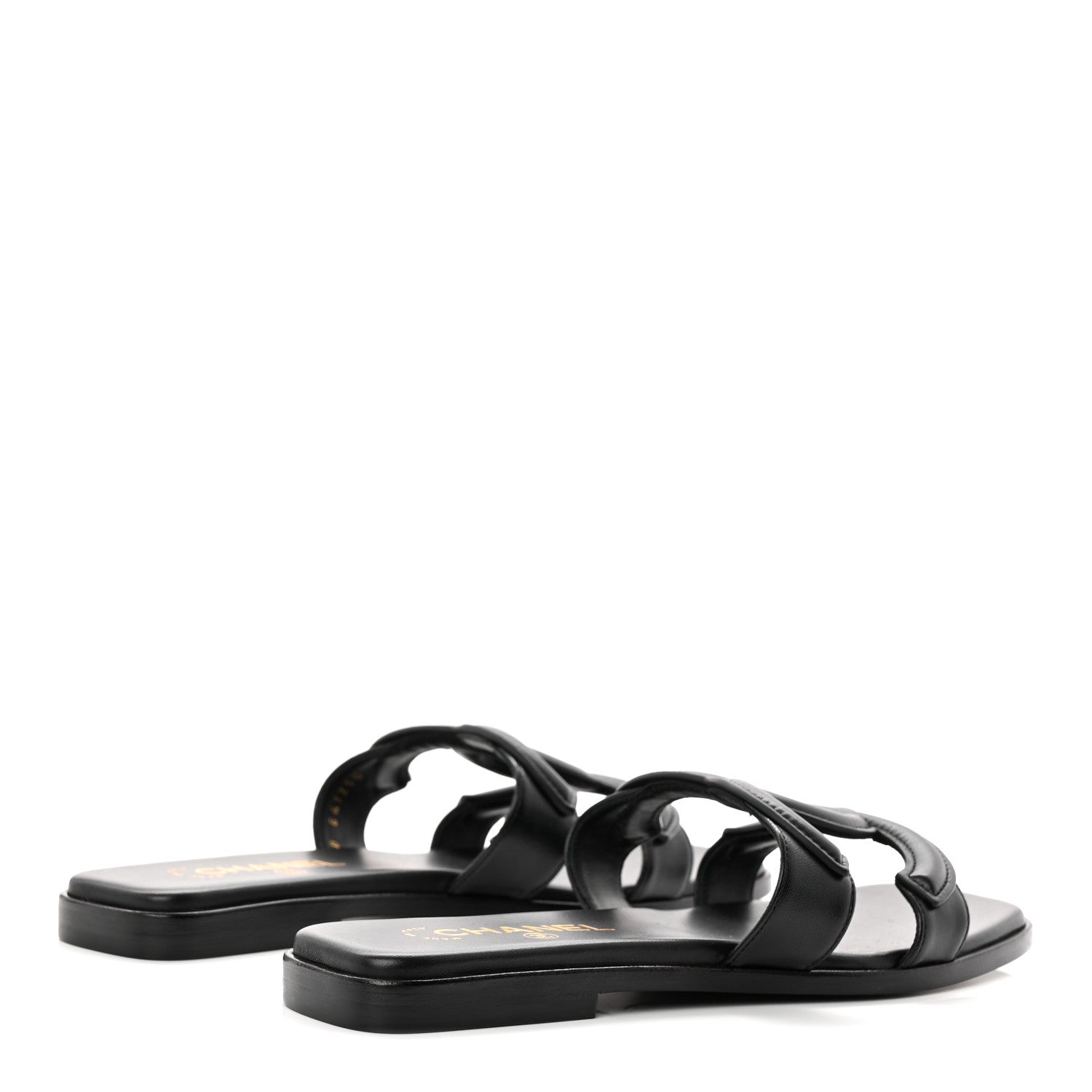 Lambskin CC Cut Out Mules Sandals 38 Black