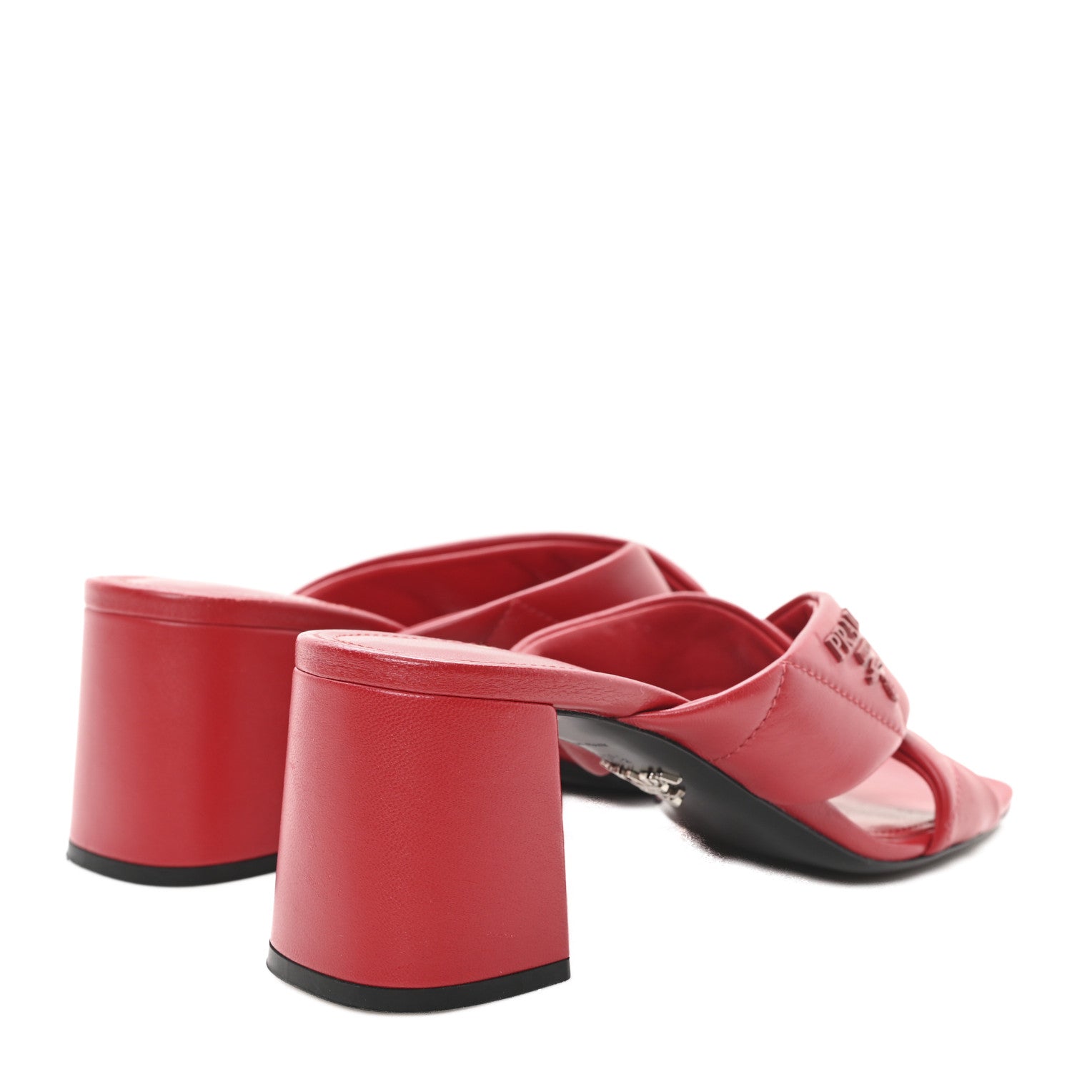 Nappa Logo Quilted Crisscross 65mm Block Heel Slide Sandals 36.5 Red