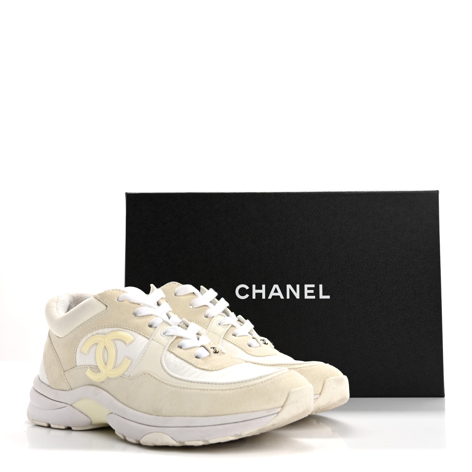 Suede Calfskin Fabric CC Sneakers 38 White