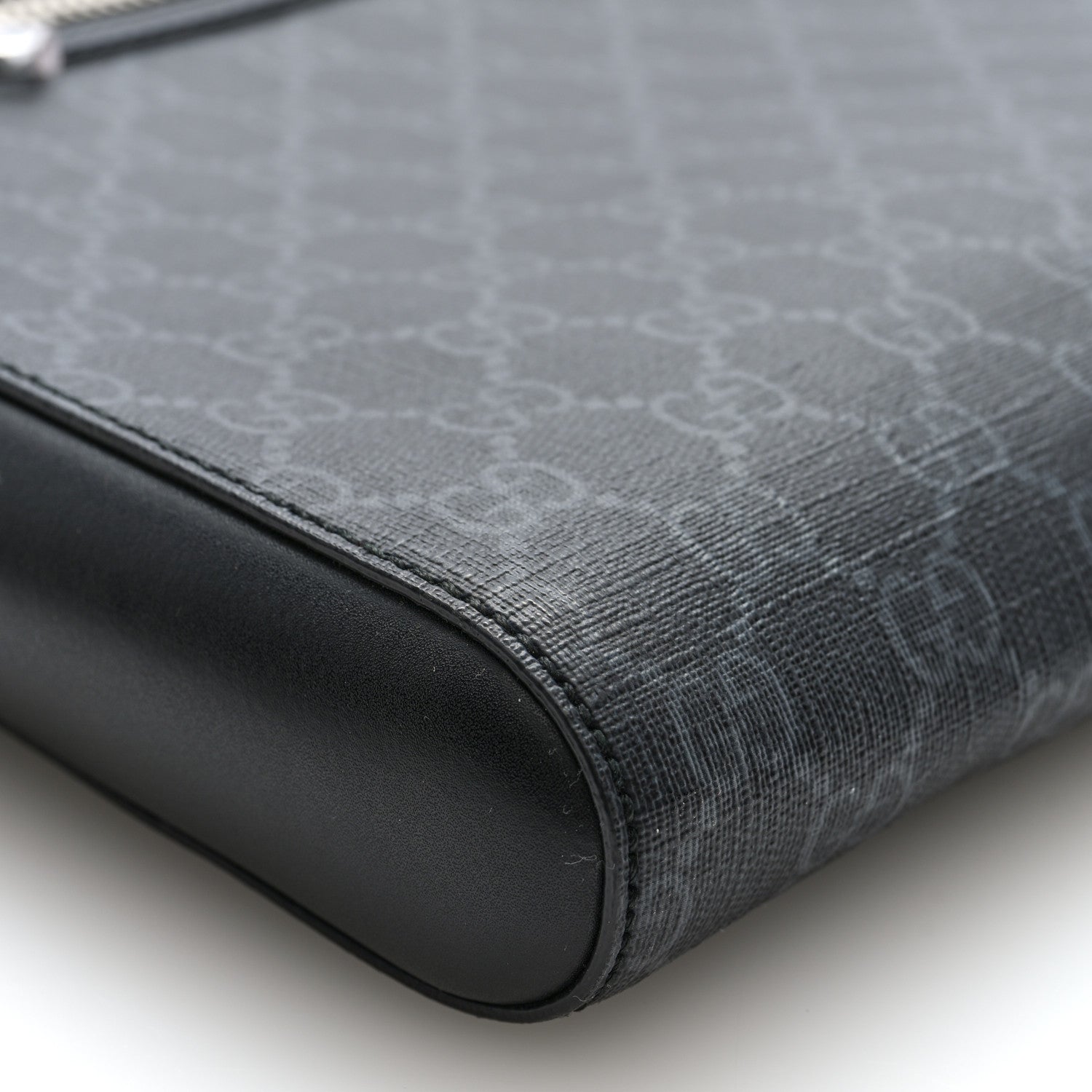 GG Supreme Monogram Appia Calfskin Web Flat Messenger Bag Black Grey