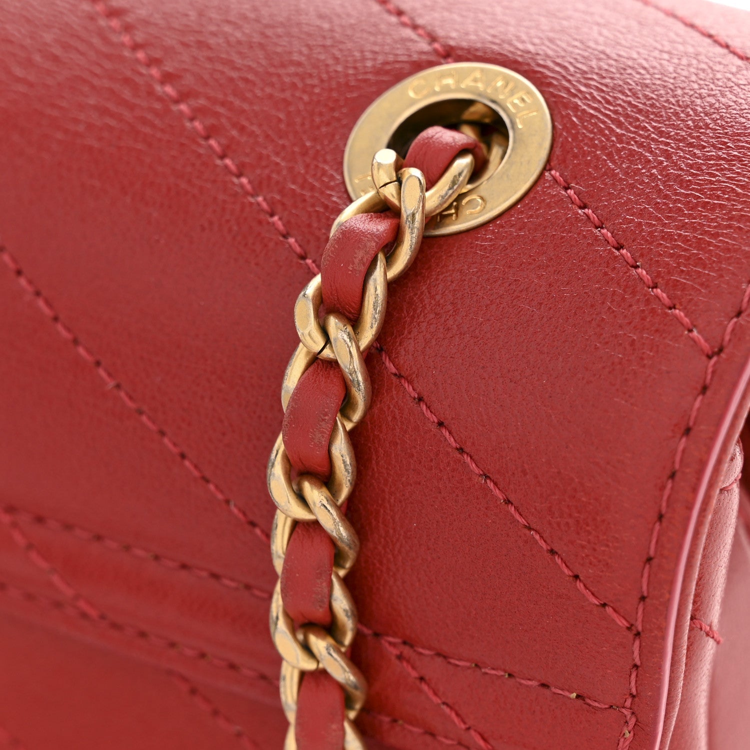 Lambskin Chevron Stitched Envelope Flap Bag Red