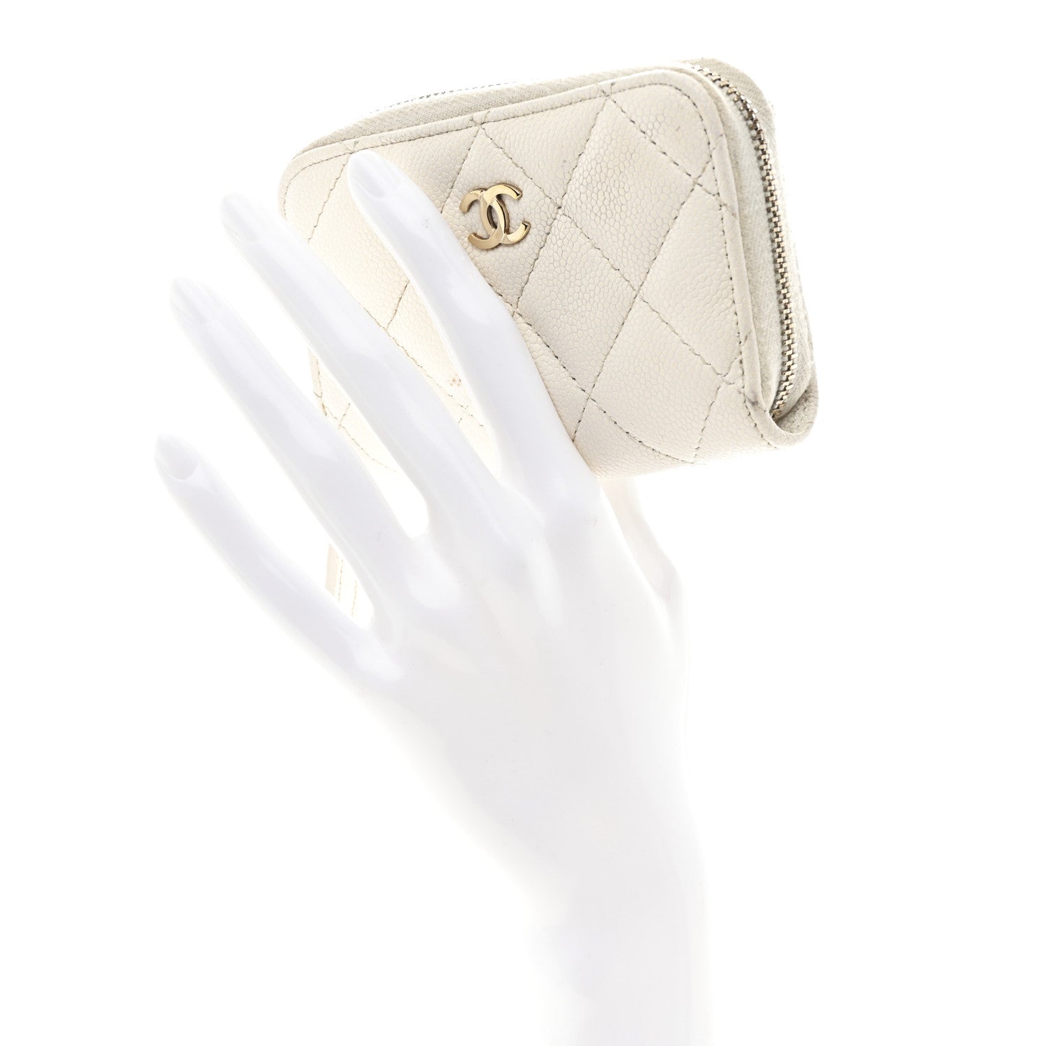 Caviar Quilted Zip Coin Purse White