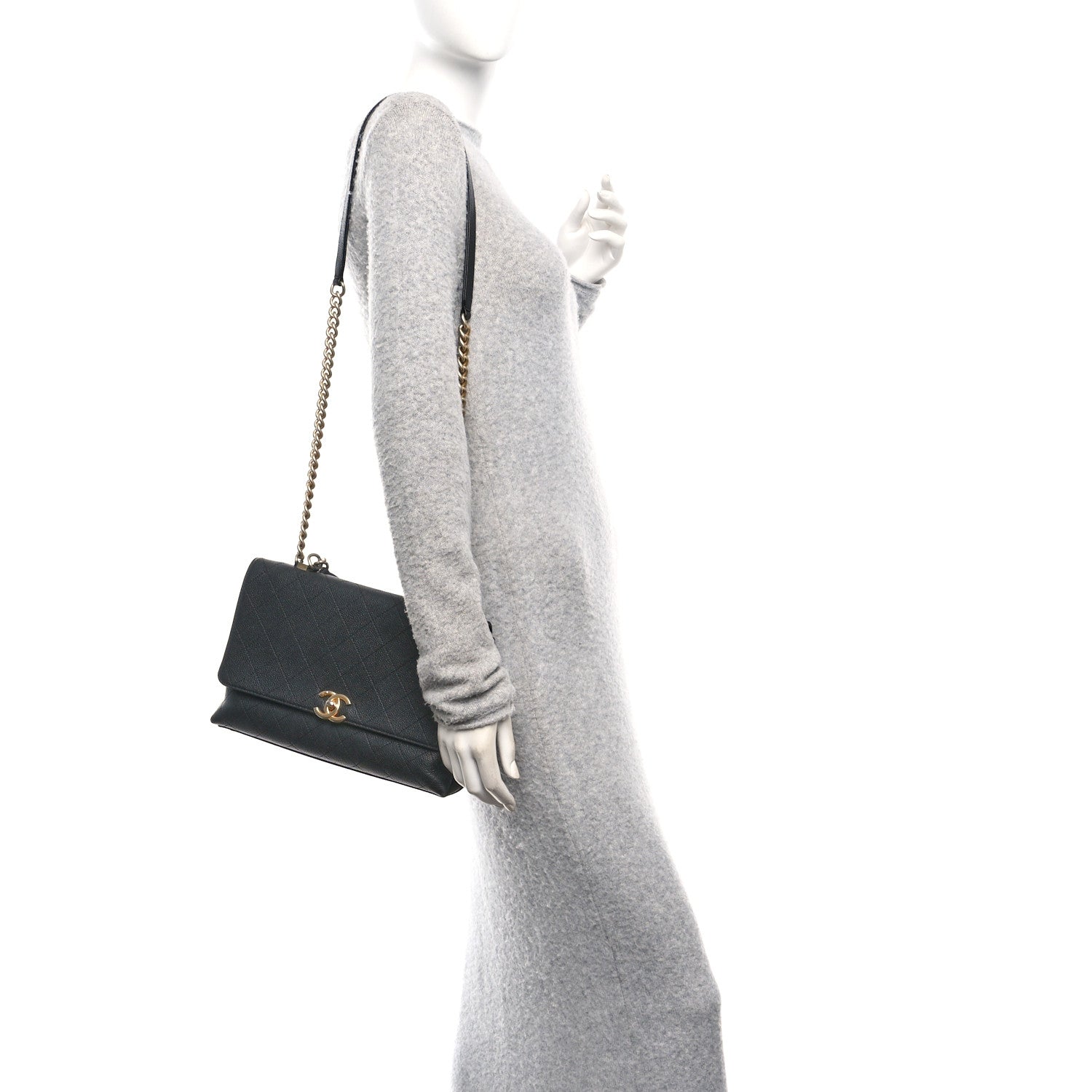 Caviar Diamond Stitched Top Handle Flap Black