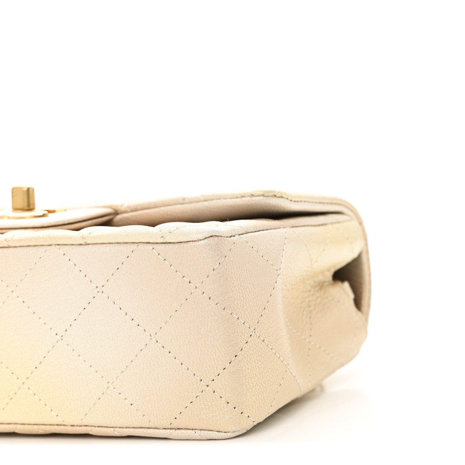 Metallic Goatskin Quilted Mini Rectangular Flap Gold