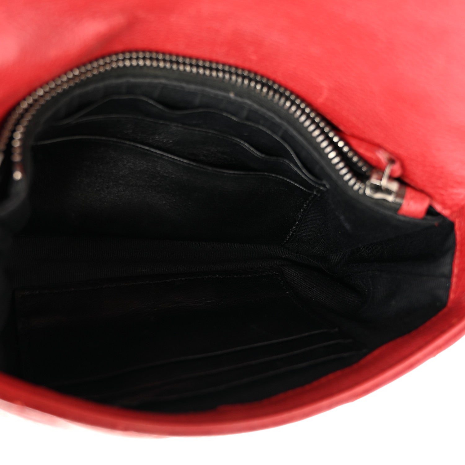 Sheepskin Matelasse Chevron Monogram College Chain Wallet New Red
