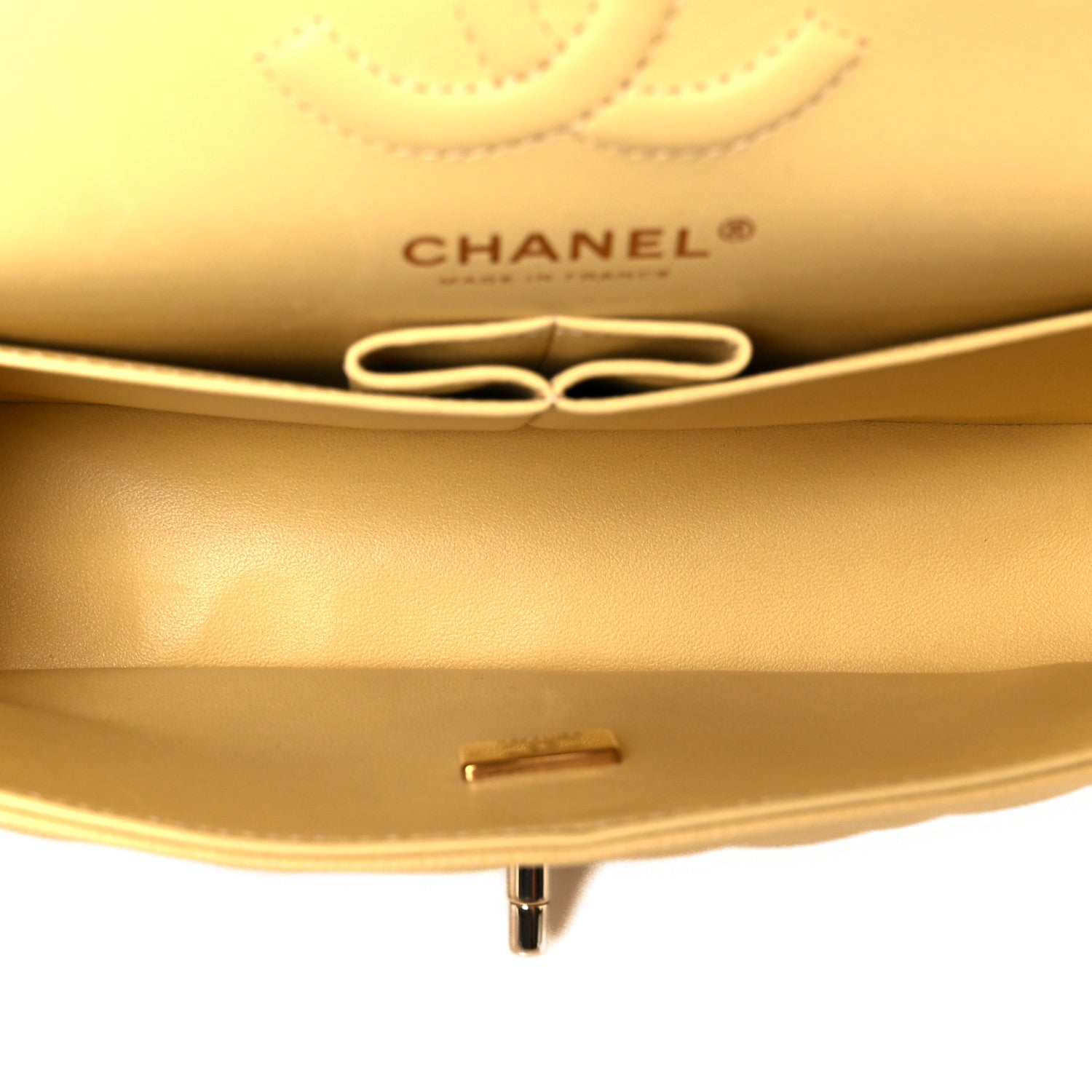 Caviar Quilted Small Double Flap Light Yellow
