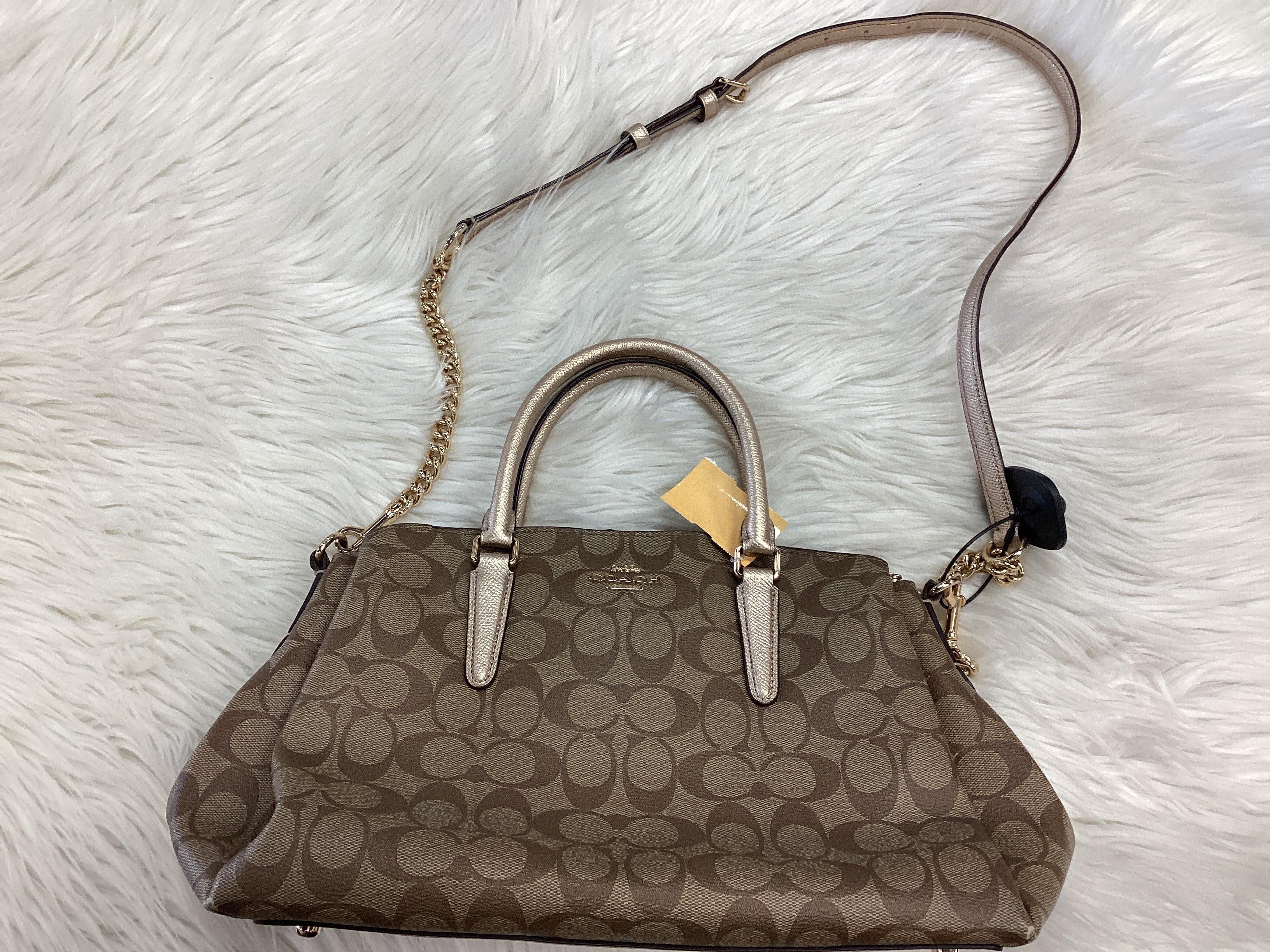 Handbag Designer By Coach In Brown & Gold, Size:Medium