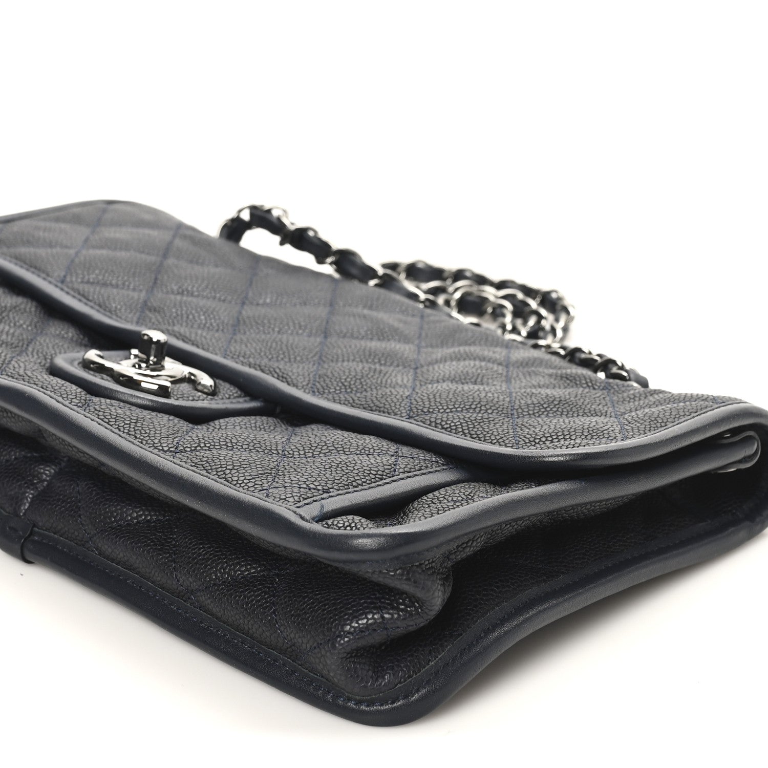 Caviar Quilted Medium French Riviera Flap Dark Navy Blue