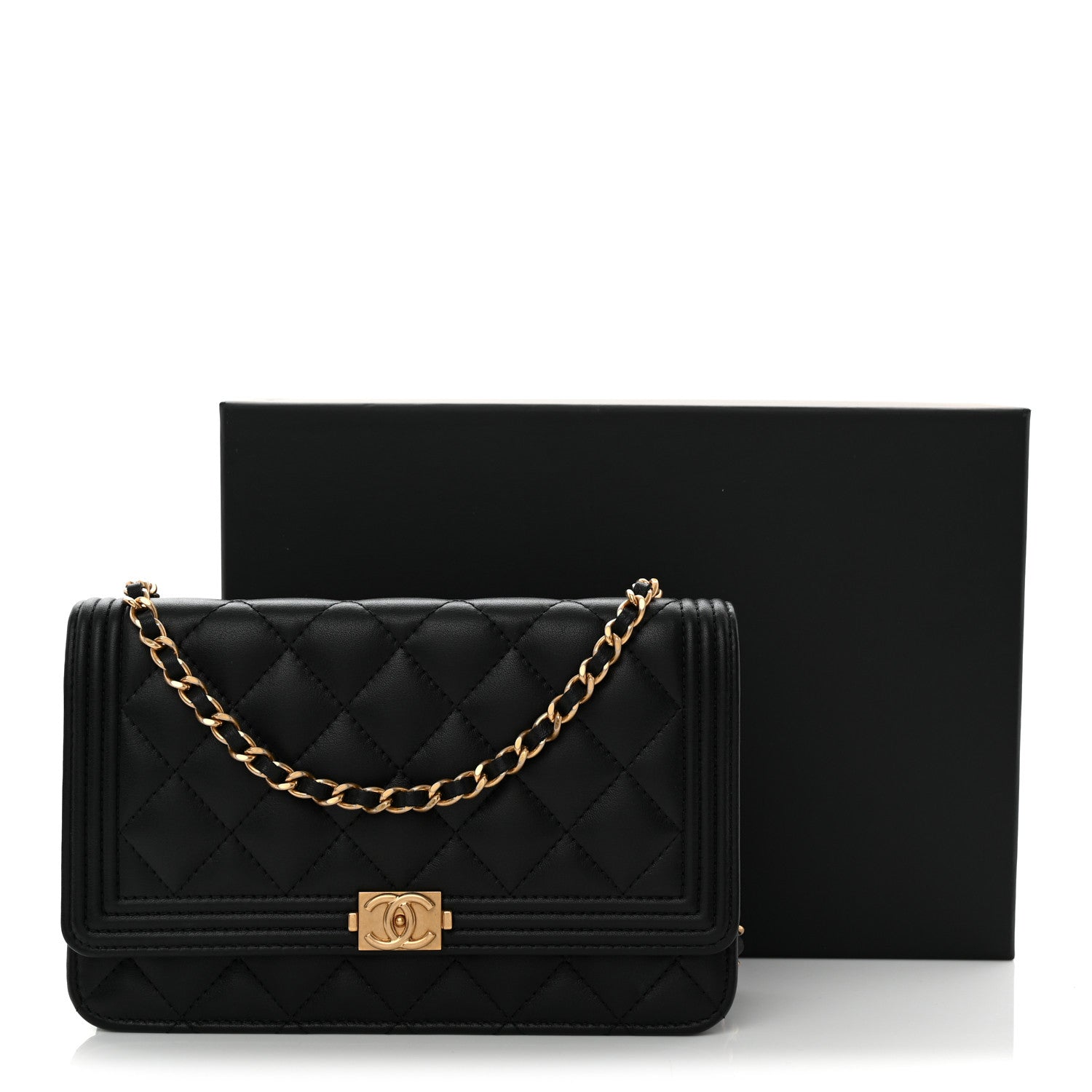 Lambskin Quilted Boy Wallet On Chain WOC Black